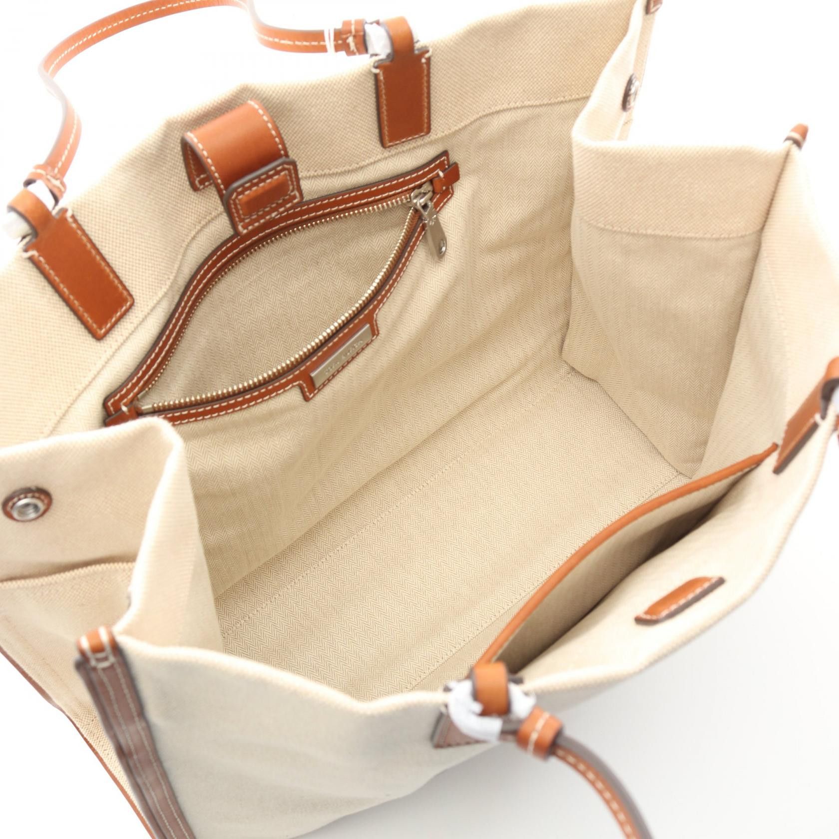Tory Burch Tory Burch Ella Handbag Tote Bag Canvas Leather Beige Brown Size ONE SIZE - 3 Thumbnail
