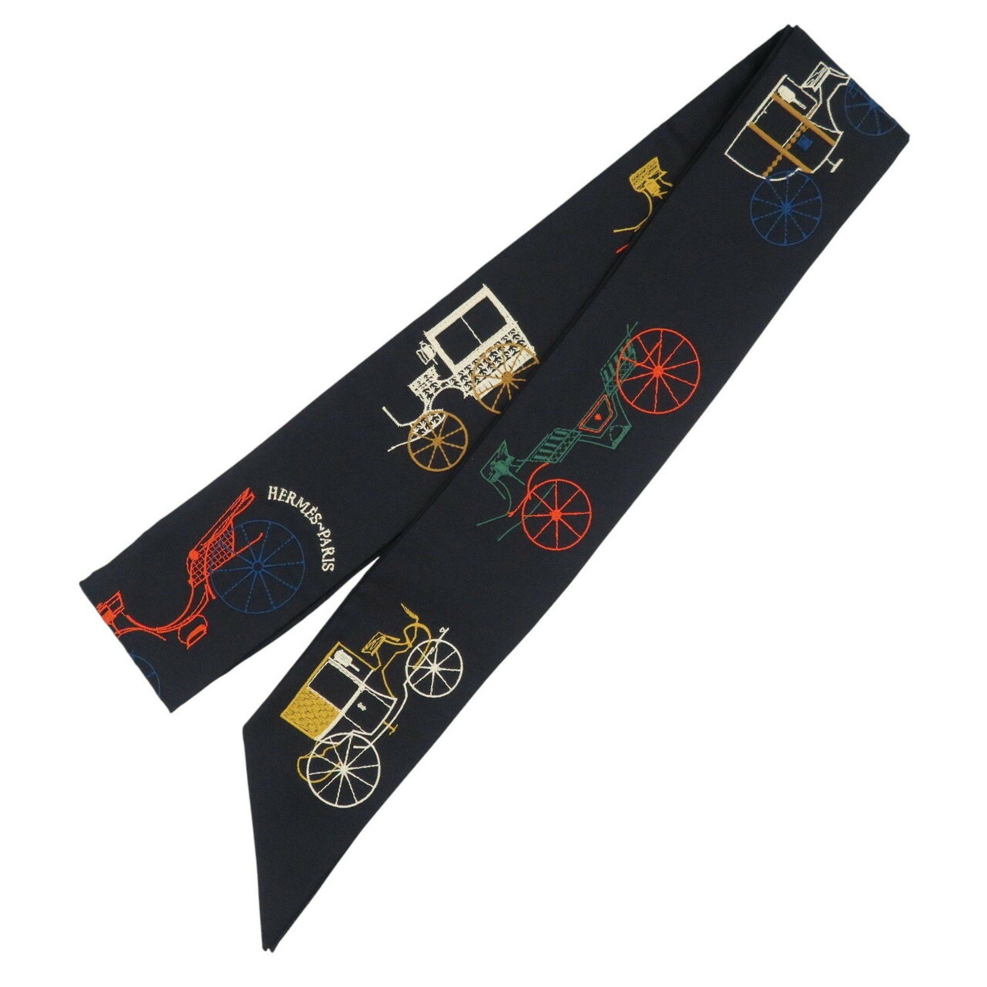 Hermes Twilly Long Atuperlinne Silk Blue Noir Multicolor Scarf Muffler 0714HERMES