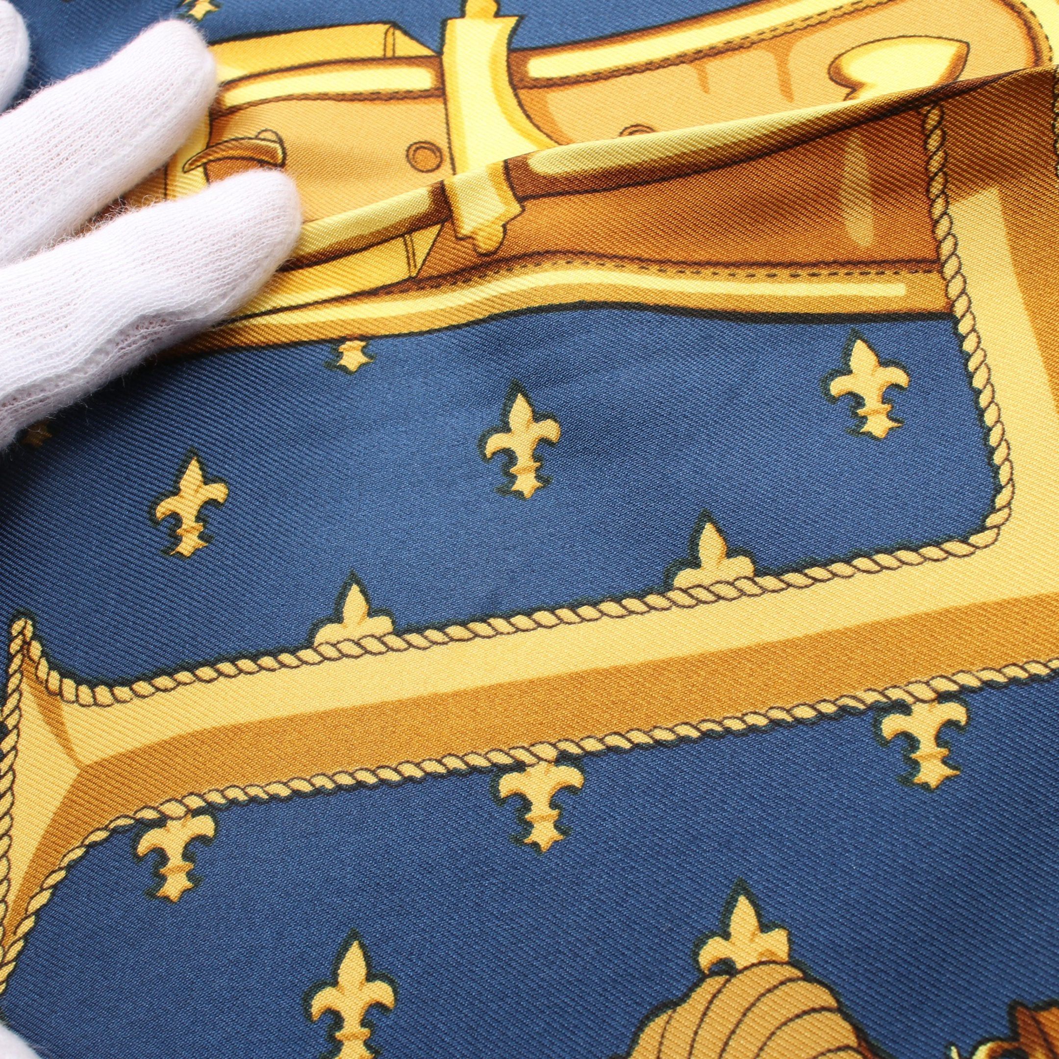 Hermes Hermes Carres 90 Selles A Housse Scarf Silk Navy Multicolor Size ONE SIZE - 5 Thumbnail