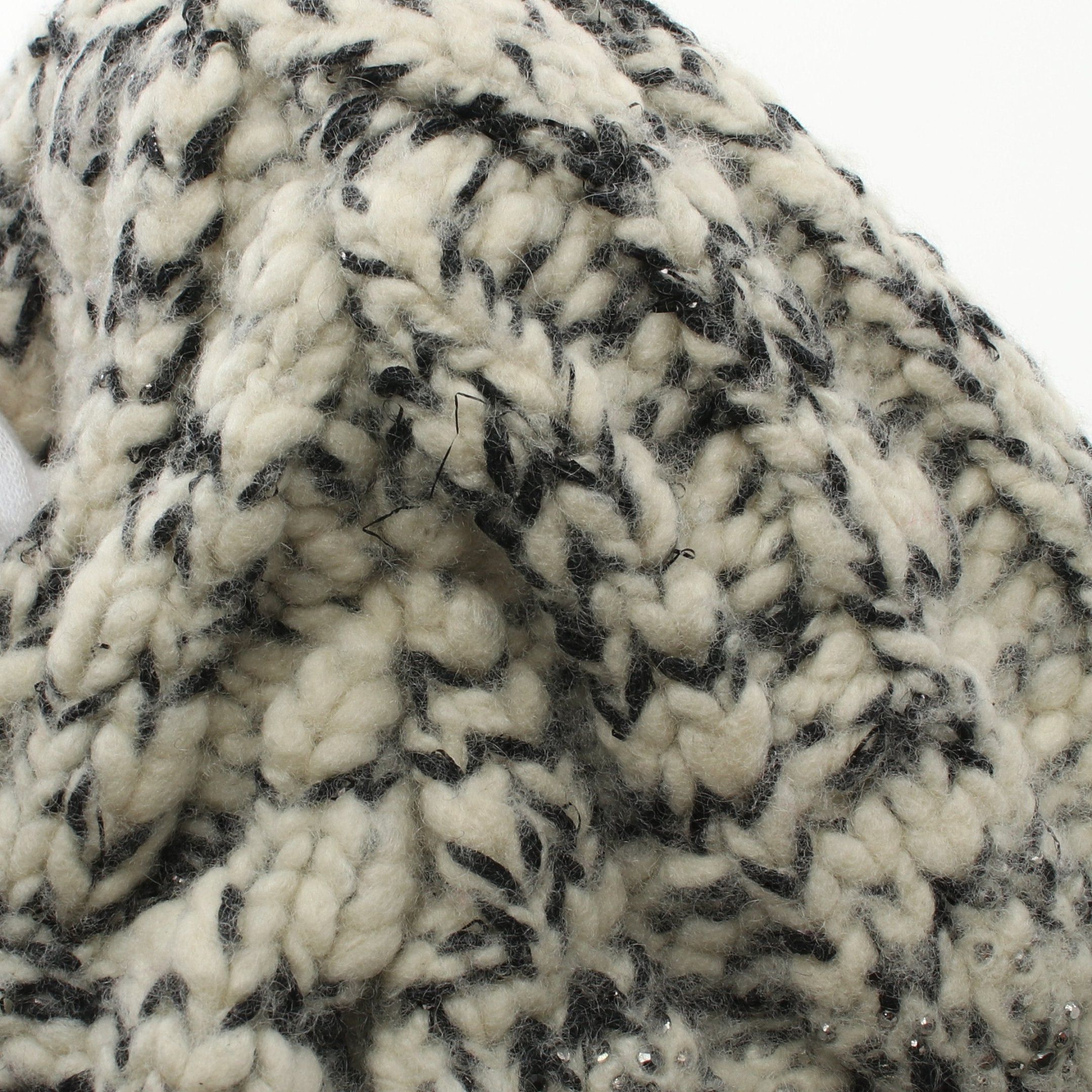 Chanel Chanel Coco Mark Knit Cap Hat Wool Cashmere Cotton Off White Black Rhinestone Size ONE SIZE - 10 Thumbnail