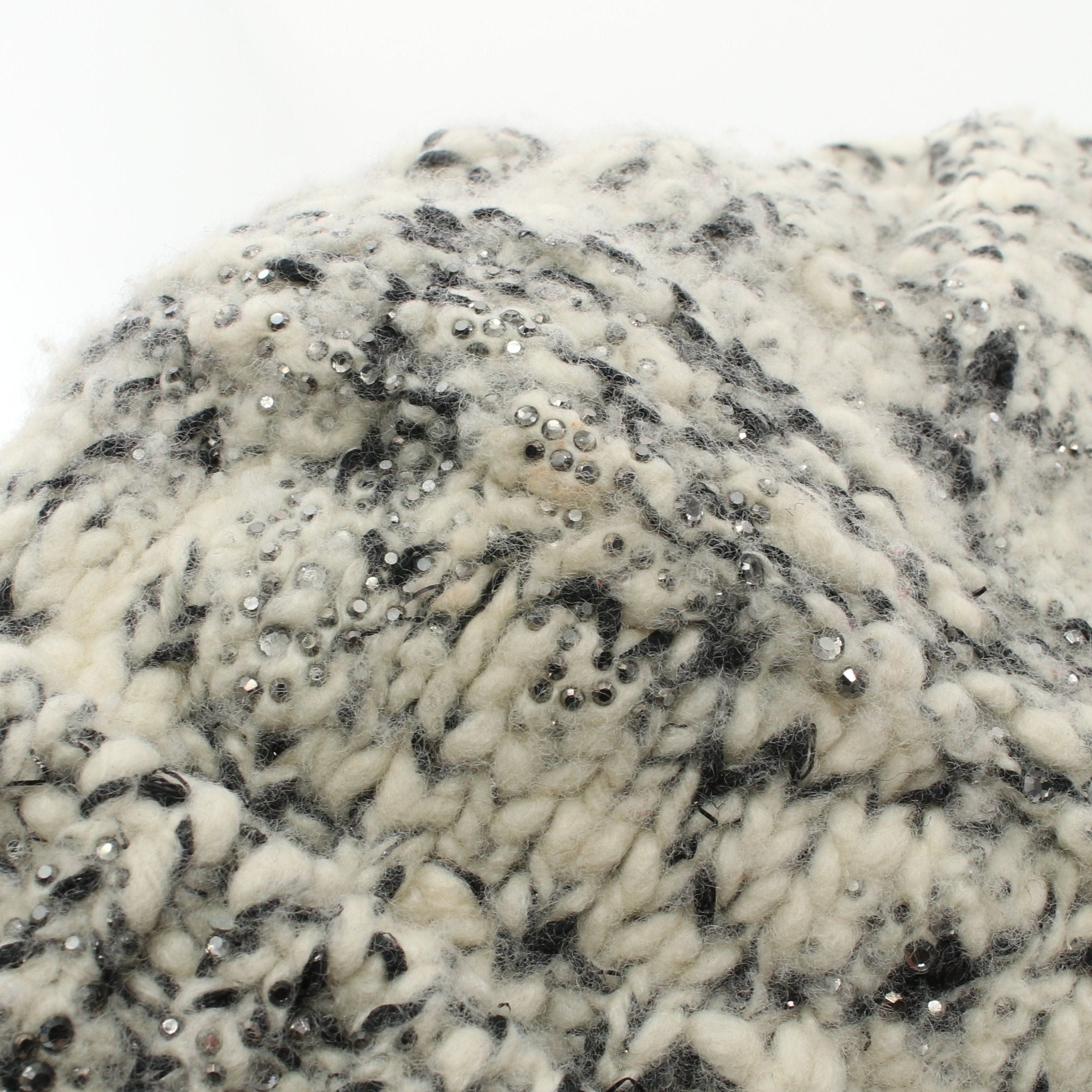 Chanel Chanel Coco Mark Knit Cap Hat Wool Cashmere Cotton Off White Black Rhinestone Size ONE SIZE - 8 Thumbnail
