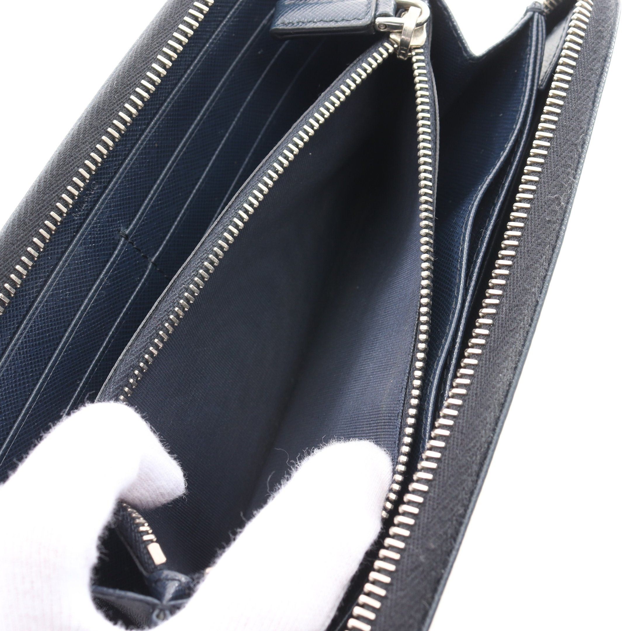 Prada Prada Round Zipper Long Wallet Saffiano Leather Navy Size ONE SIZE - 5 Thumbnail