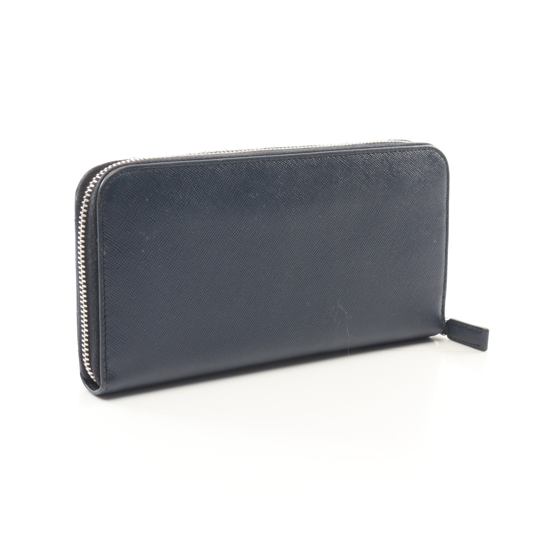 Prada Prada Round Zipper Long Wallet Saffiano Leather Navy Size ONE SIZE - 2 Thumbnail
