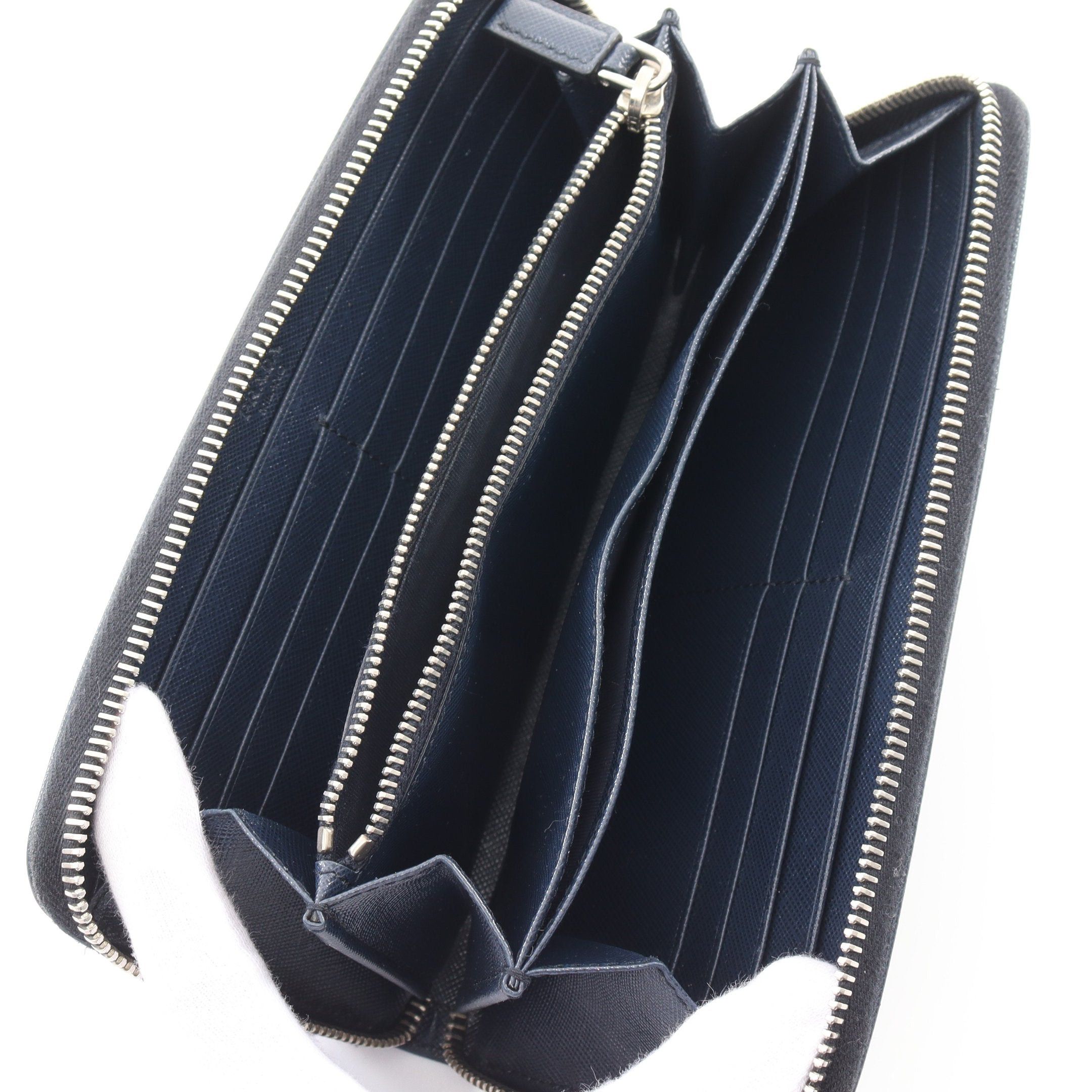 Prada Prada Round Zipper Long Wallet Saffiano Leather Navy Size ONE SIZE - 3 Thumbnail