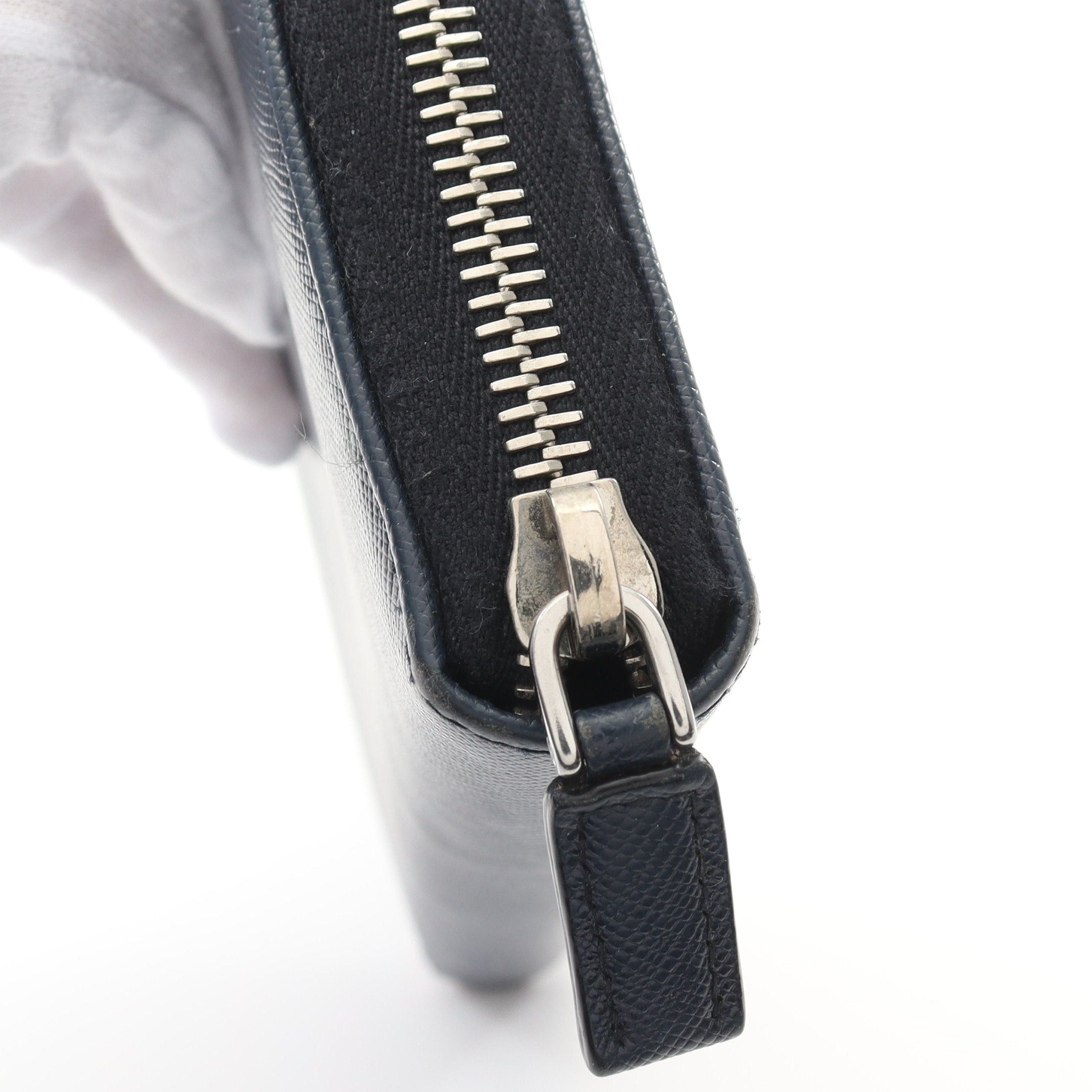 Prada Prada Round Zipper Long Wallet Saffiano Leather Navy Size ONE SIZE - 9 Thumbnail