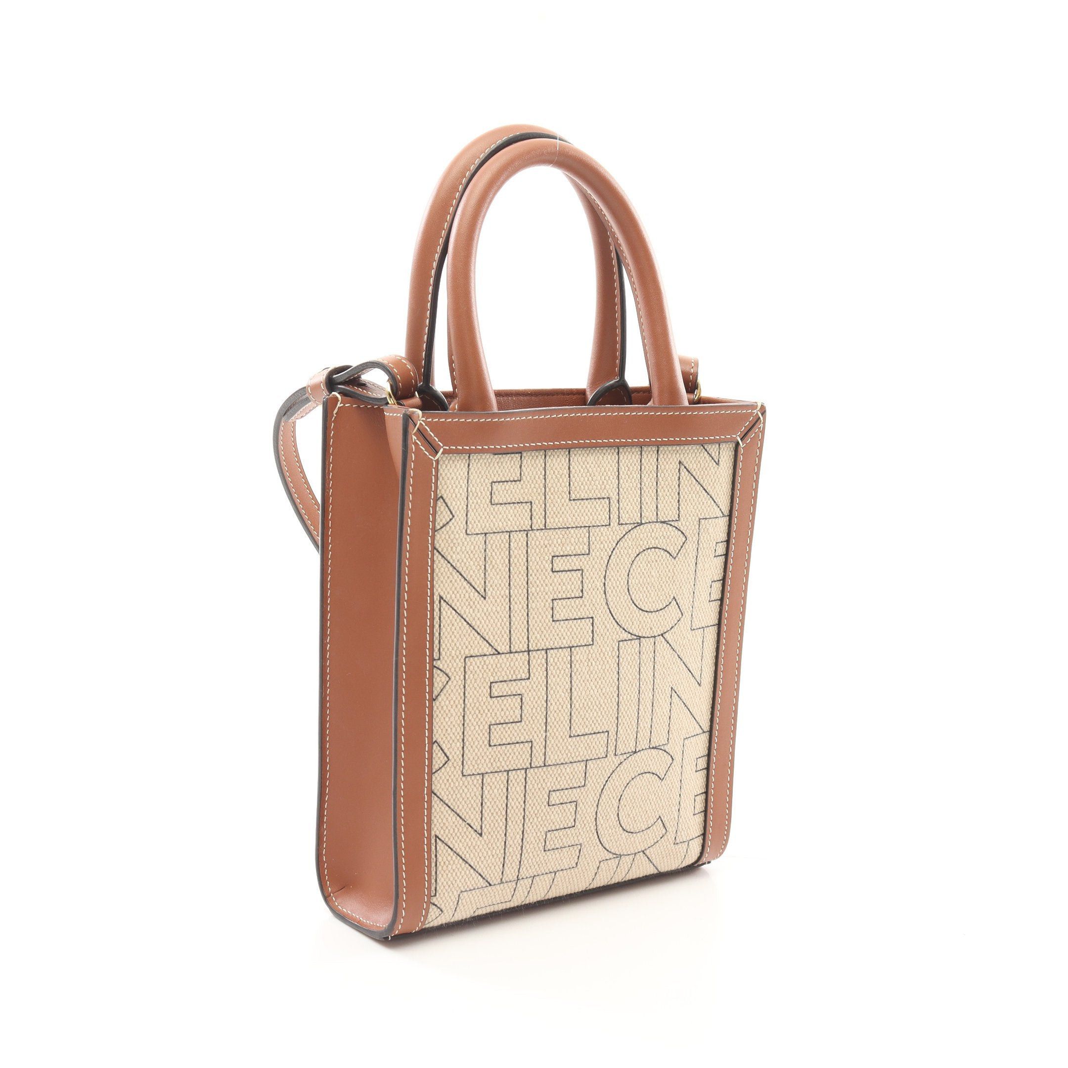 Celine Celine Mini Vertical Cabas Handbag Canvas Leather Ivory Brown Size ONE SIZE - 2 Thumbnail