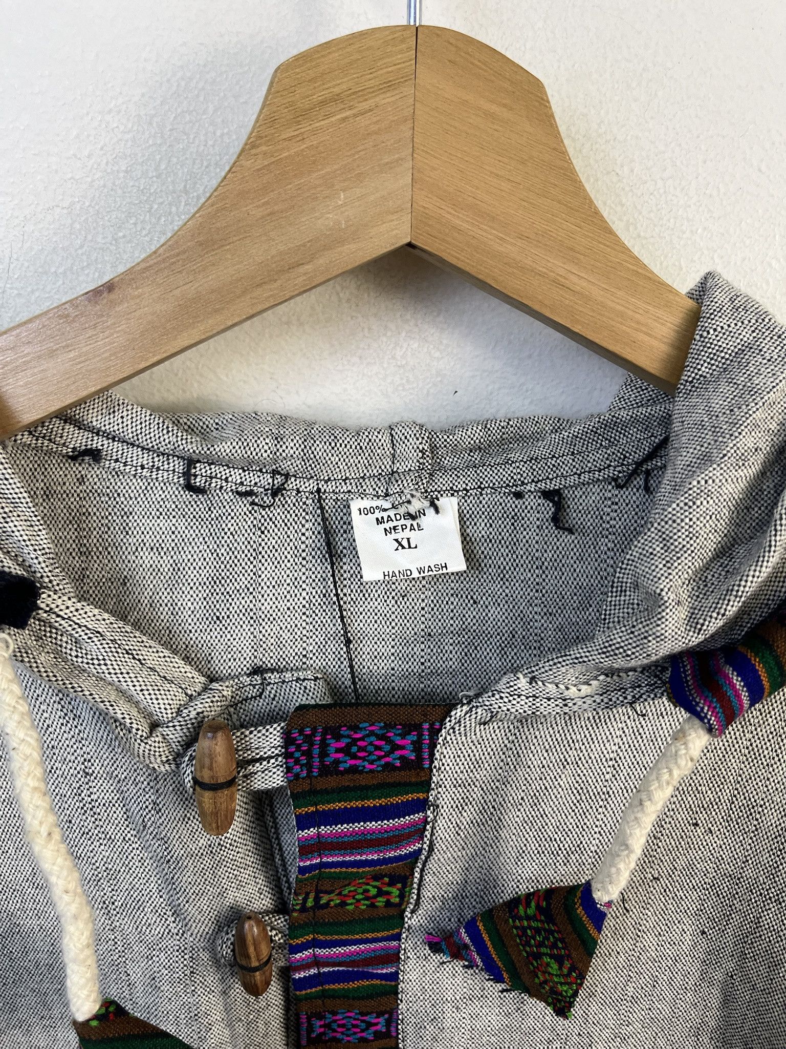 Other Vintage NWT Deadstock Nepalese Hand Made Hooded Grey Anorak Hoodie Size XL Size US XL / EU 56 / 4 - 2 Thumbnail