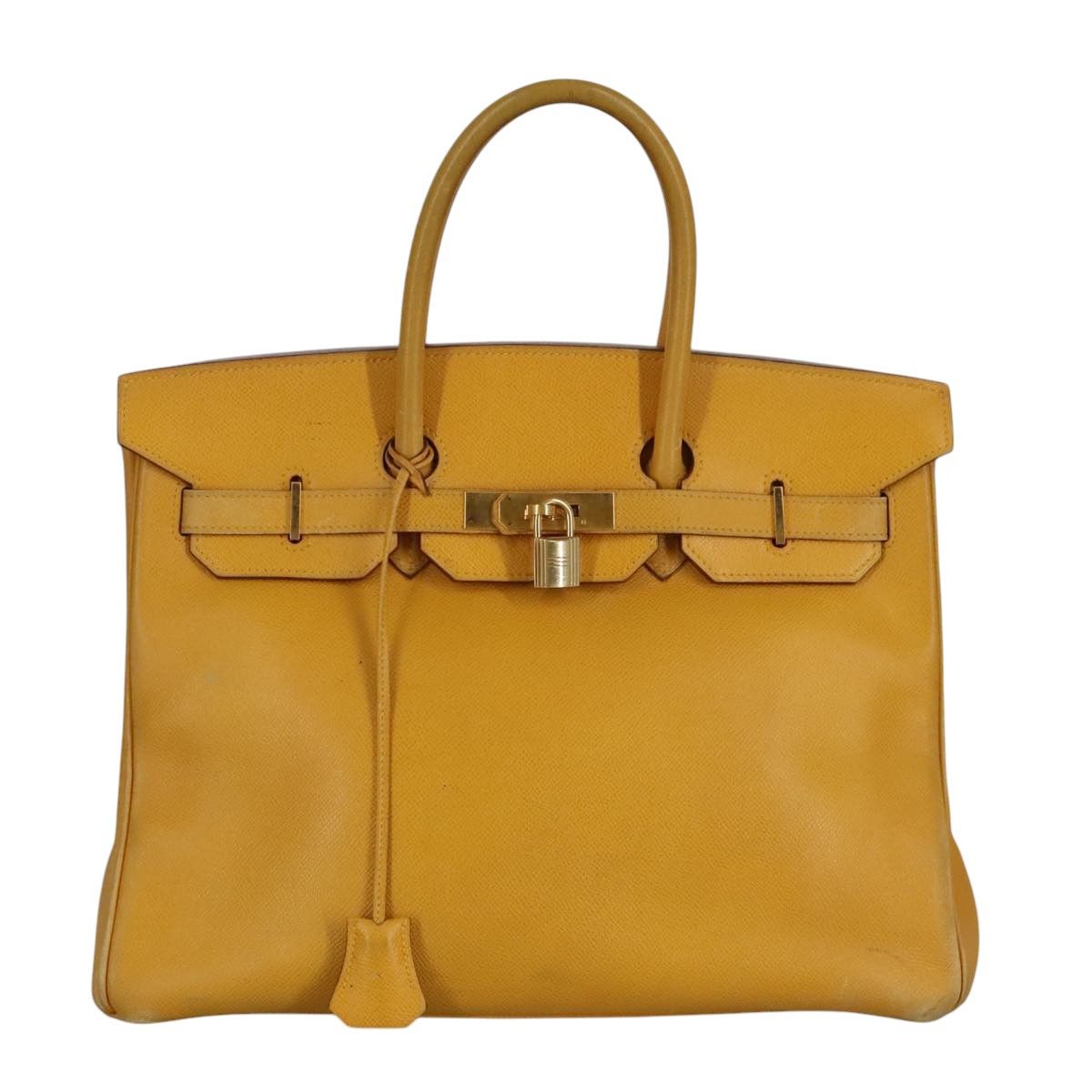 HERMES Birkin 35 Hand Bag Leather Yellow Gold Auth bs19278
