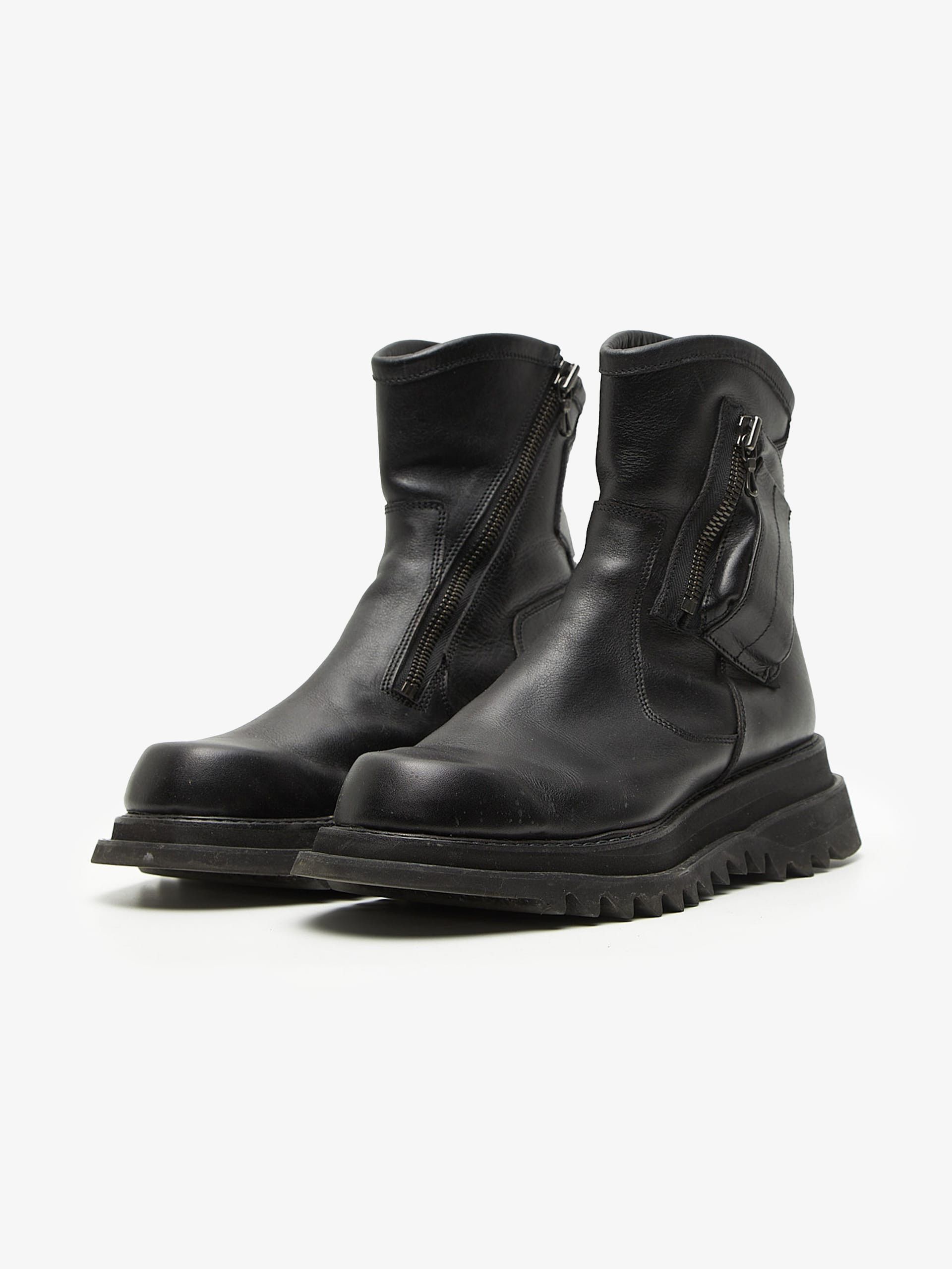Julius Black Pockets Detailed Leather High Top Boots Size US 12.5 / EU 45-46 - 2 Thumbnail