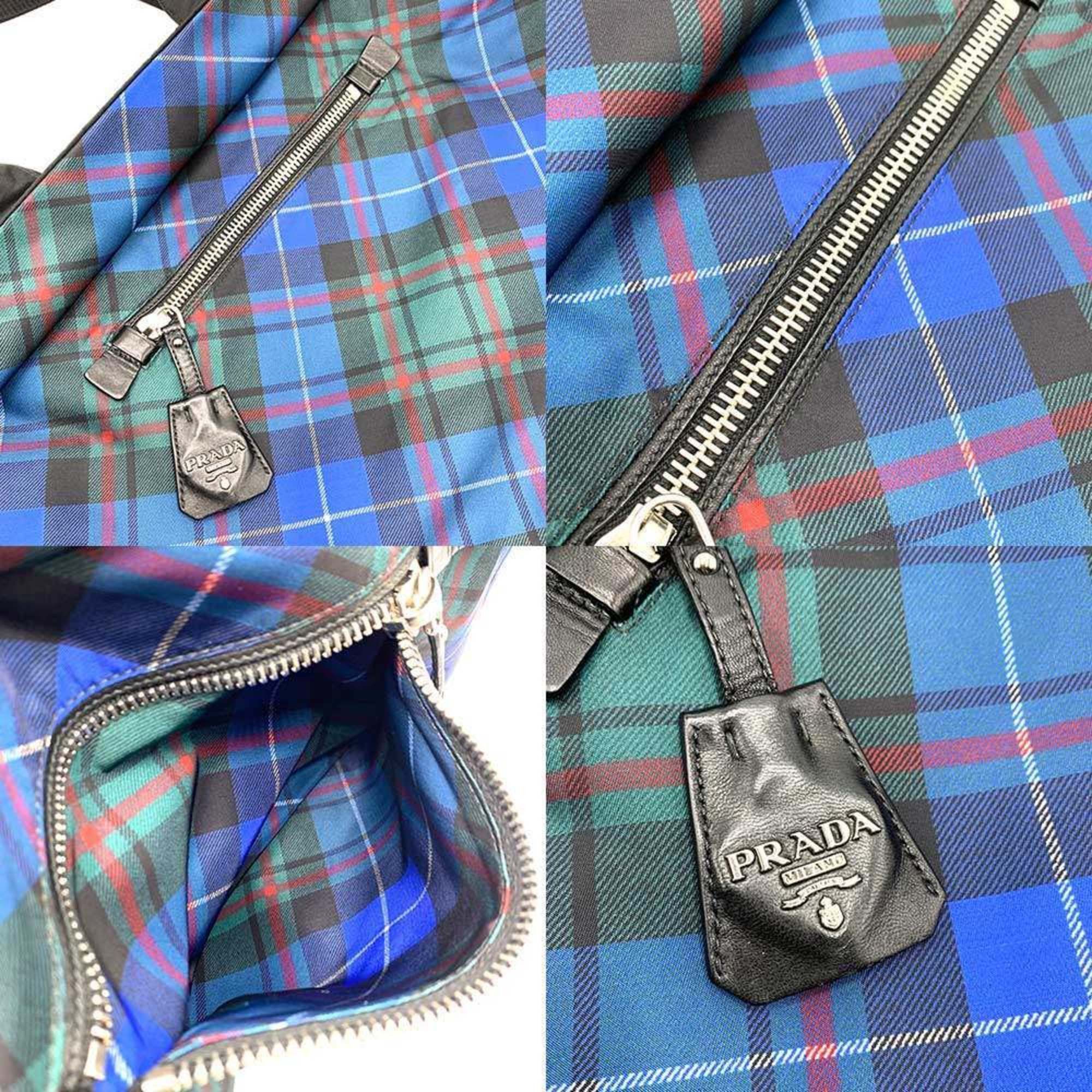 Prada Prada Handbag BR4521 Black Blue Nylon Leather Reversible Check Pattern Shoulder Bag Women's PRADA Size ONE SIZE - 4 Thumbnail