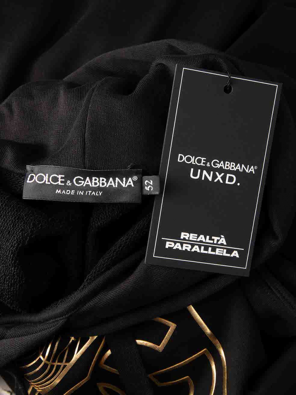 Dolce & Gabbana Black Cotton Gold Realtà Parallela Print Hoodie Size L / US 10 / IT 46 - 7 Thumbnail