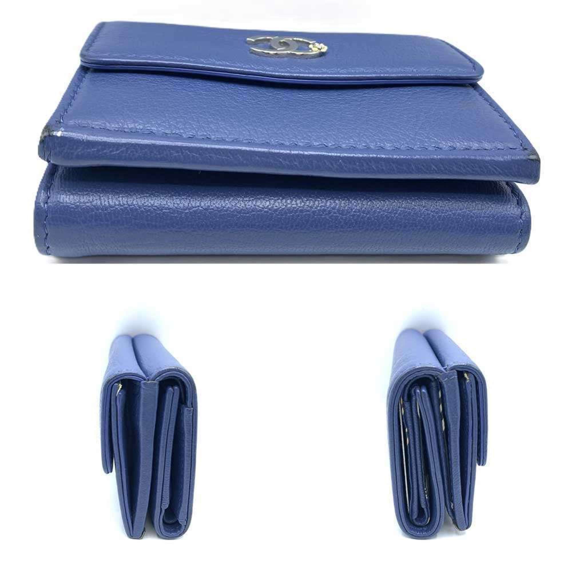Chanel Chanel Lucky Flower Navy Women's Leather Small Wallet A81651 Tri-fold 27th Series CHANEL Size ONE SIZE - 4 Thumbnail