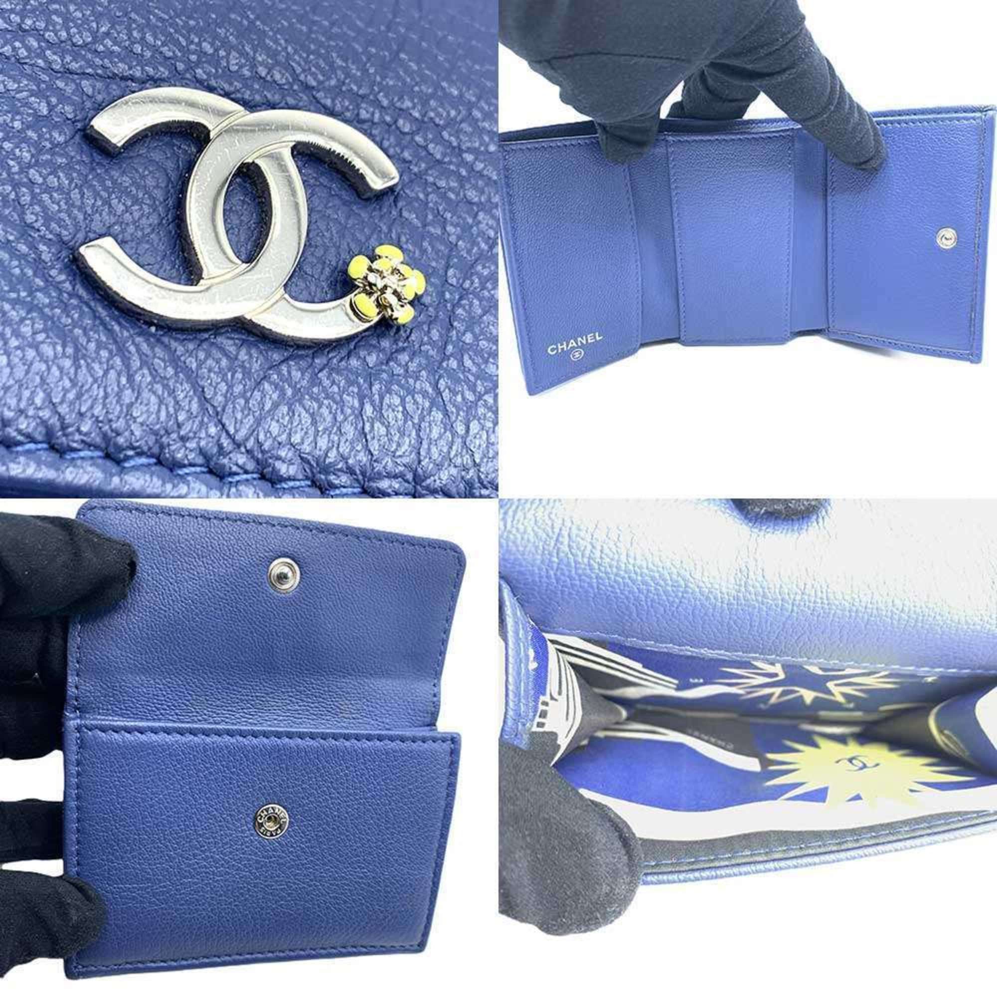 Chanel Chanel Lucky Flower Navy Women's Leather Small Wallet A81651 Tri-fold 27th Series CHANEL Size ONE SIZE - 5 Thumbnail