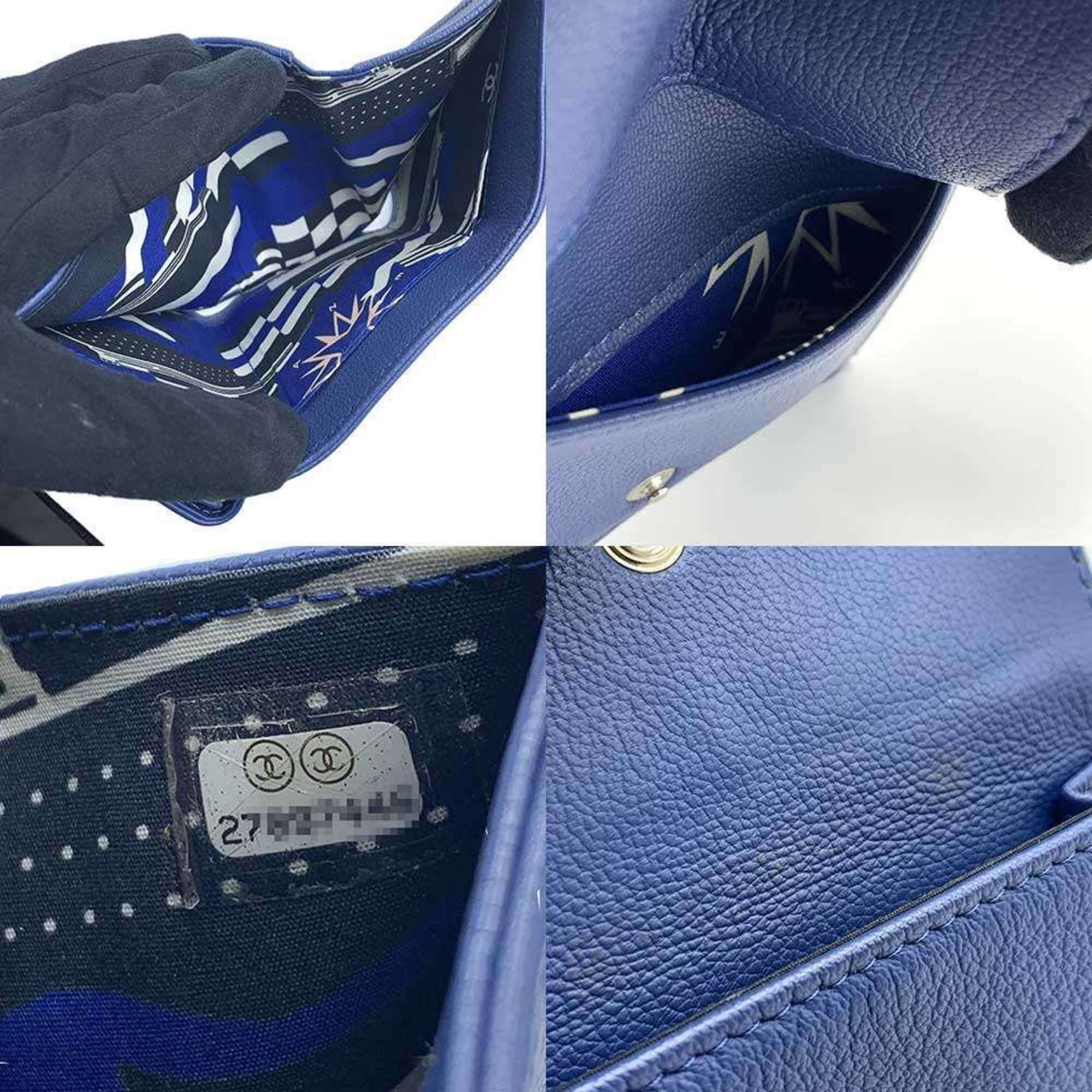 Chanel Chanel Lucky Flower Navy Women's Leather Small Wallet A81651 Tri-fold 27th Series CHANEL Size ONE SIZE - 6 Thumbnail