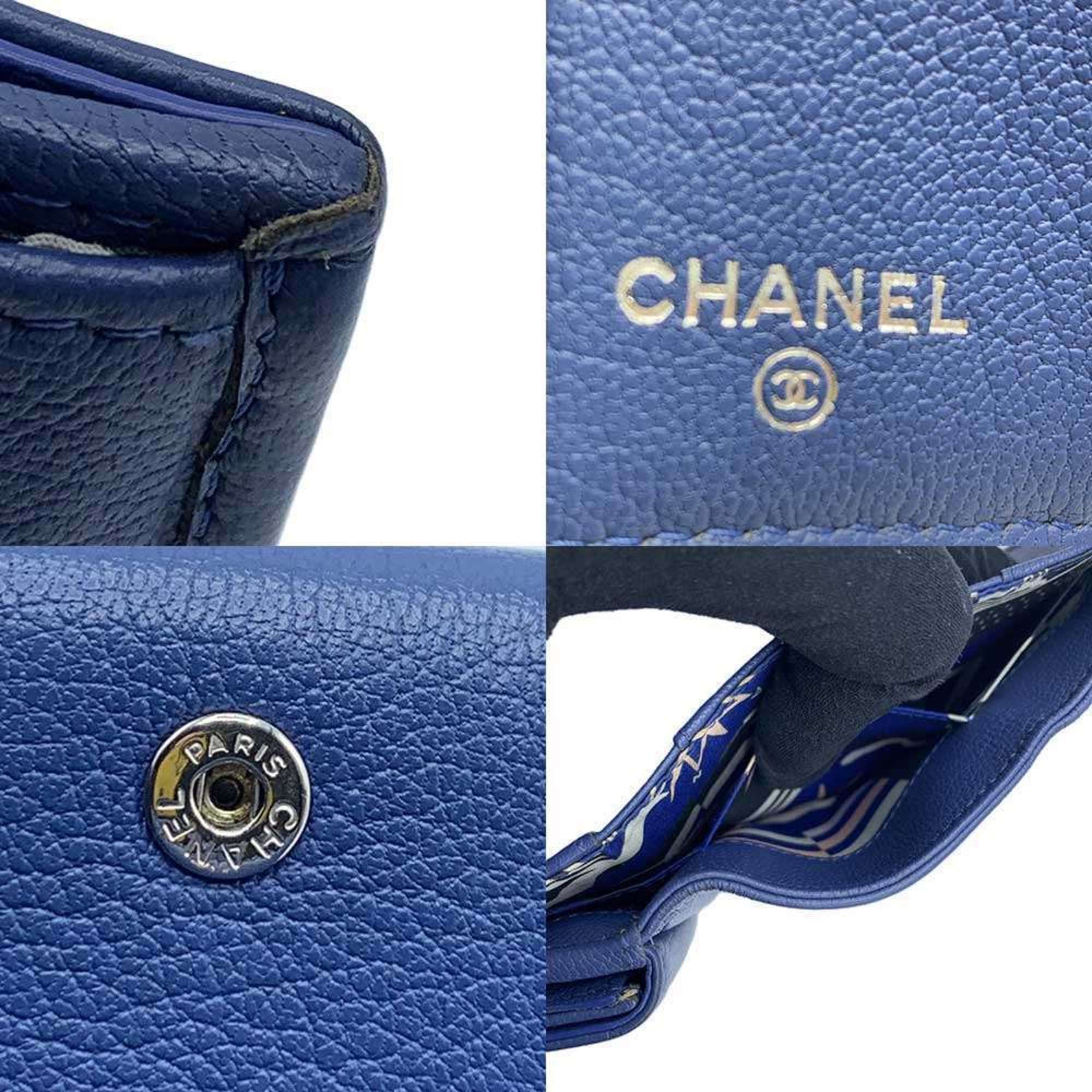 Chanel Chanel Lucky Flower Navy Women's Leather Small Wallet A81651 Tri-fold 27th Series CHANEL Size ONE SIZE - 7 Thumbnail