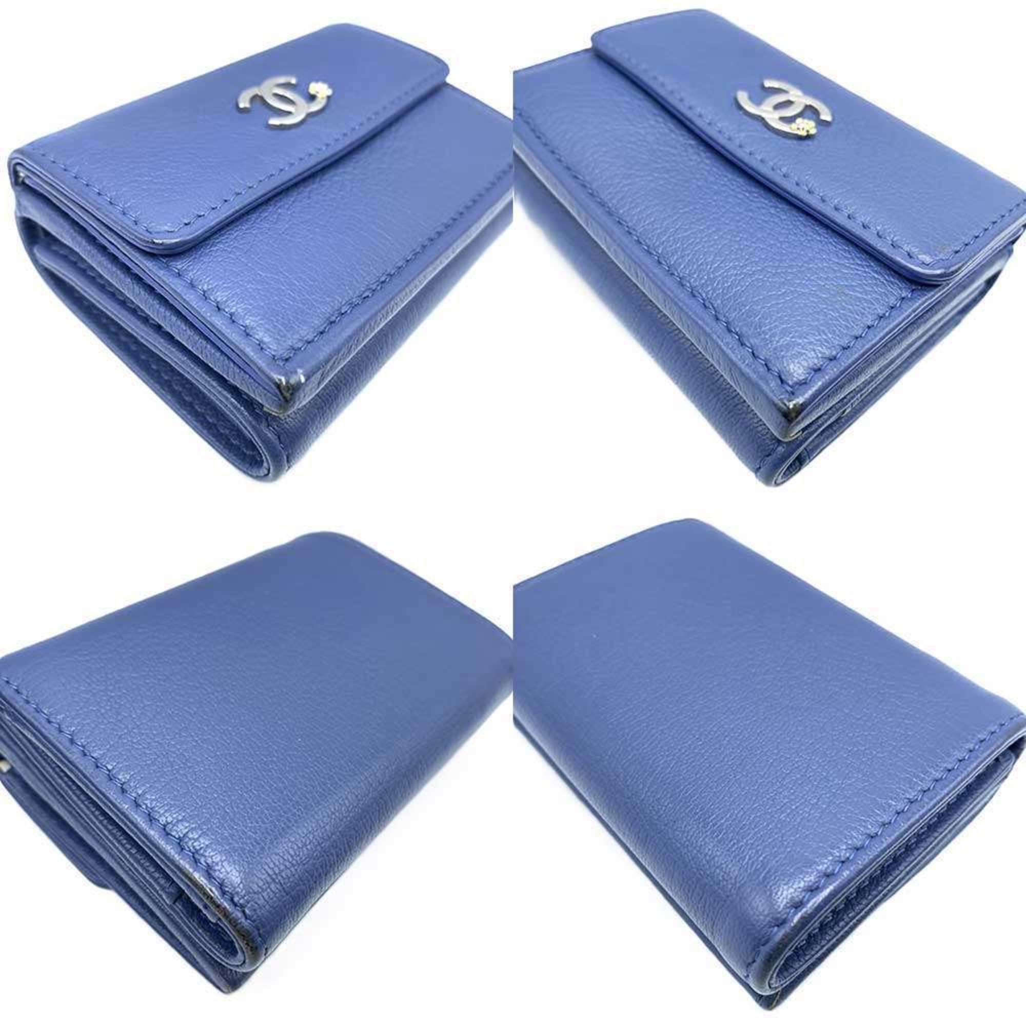 Chanel Chanel Lucky Flower Navy Women's Leather Small Wallet A81651 Tri-fold 27th Series CHANEL Size ONE SIZE - 3 Thumbnail