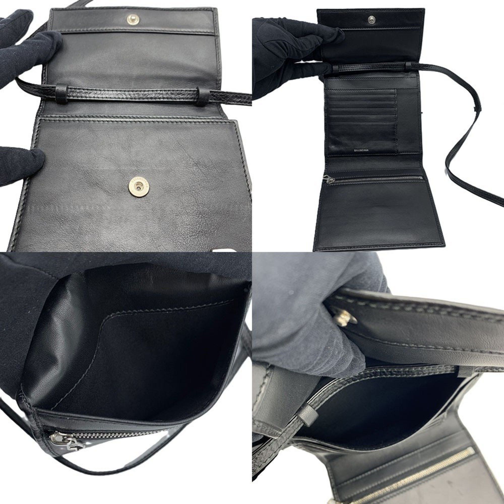 Balenciaga Balenciaga Shoulder Wallet Tri-fold Black Leather 580037 BALENCIAGA Size ONE SIZE - 5 Thumbnail