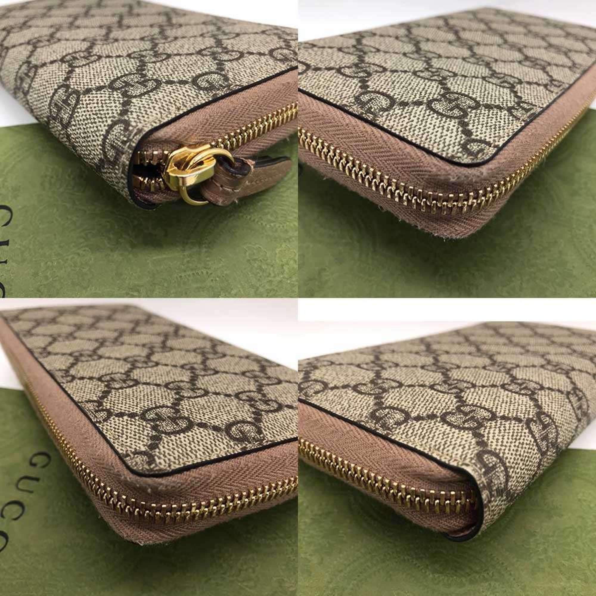 Gucci Gucci Double G Zip Around Wallet Long GG Supreme Beige Leather 456117 GUCCI Size ONE SIZE - 4 Thumbnail