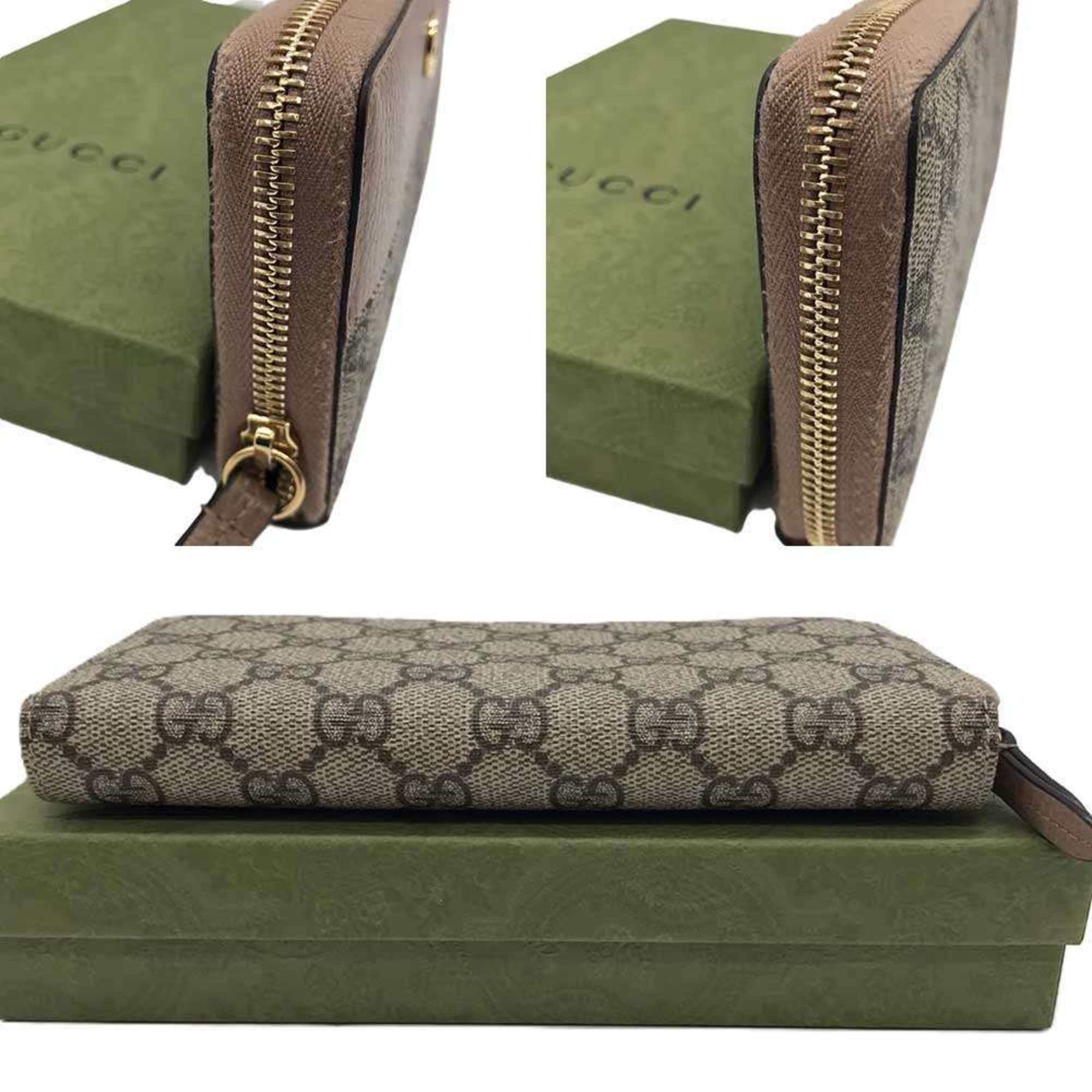 Gucci Gucci Double G Zip Around Wallet Long GG Supreme Beige Leather 456117 GUCCI Size ONE SIZE - 3 Thumbnail
