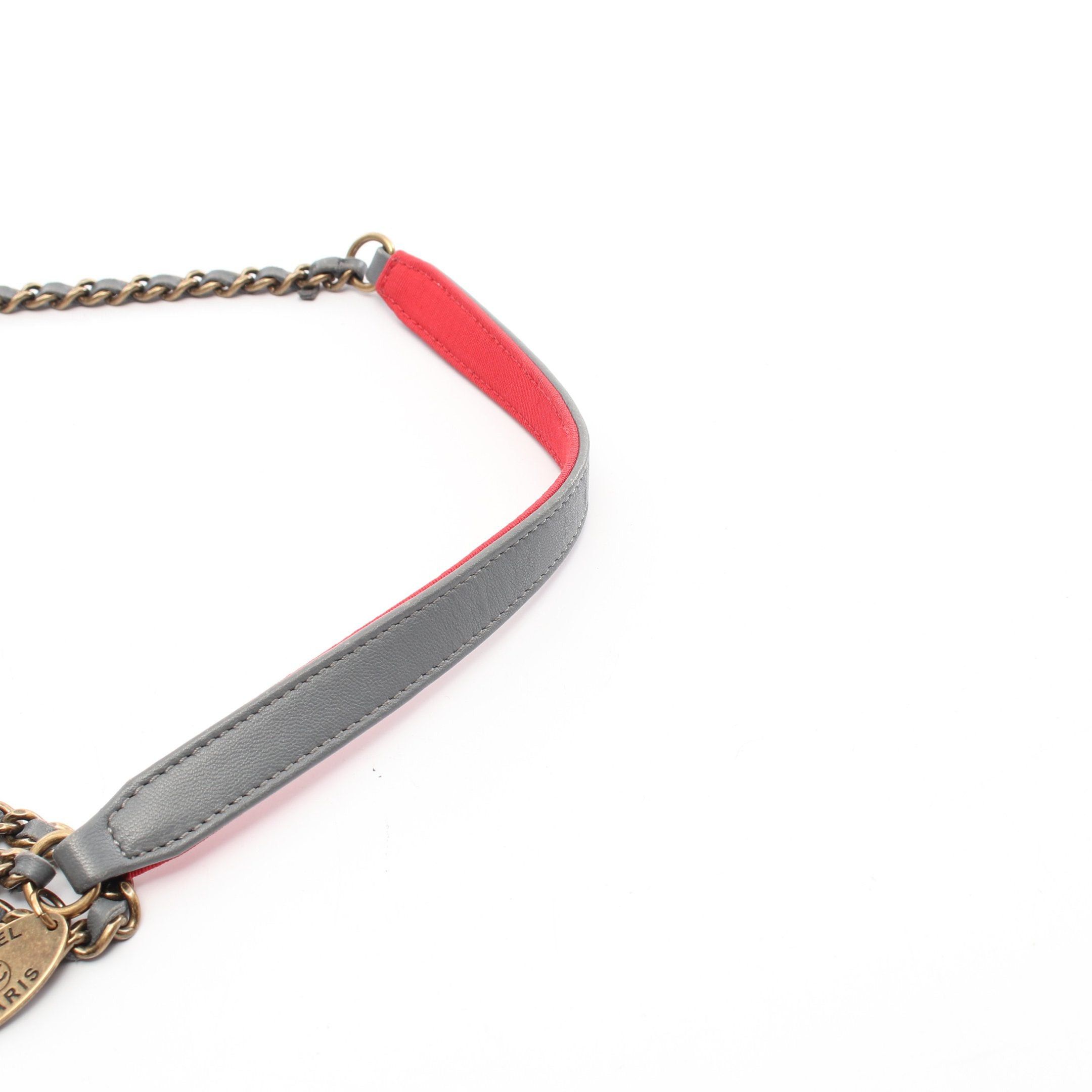 Chanel Chanel Matelasse Double Chain Shoulder Bag Feutre Leather Canvas Gray Red Antique Gold Hardware Size ONE SIZE - 8 Thumbnail