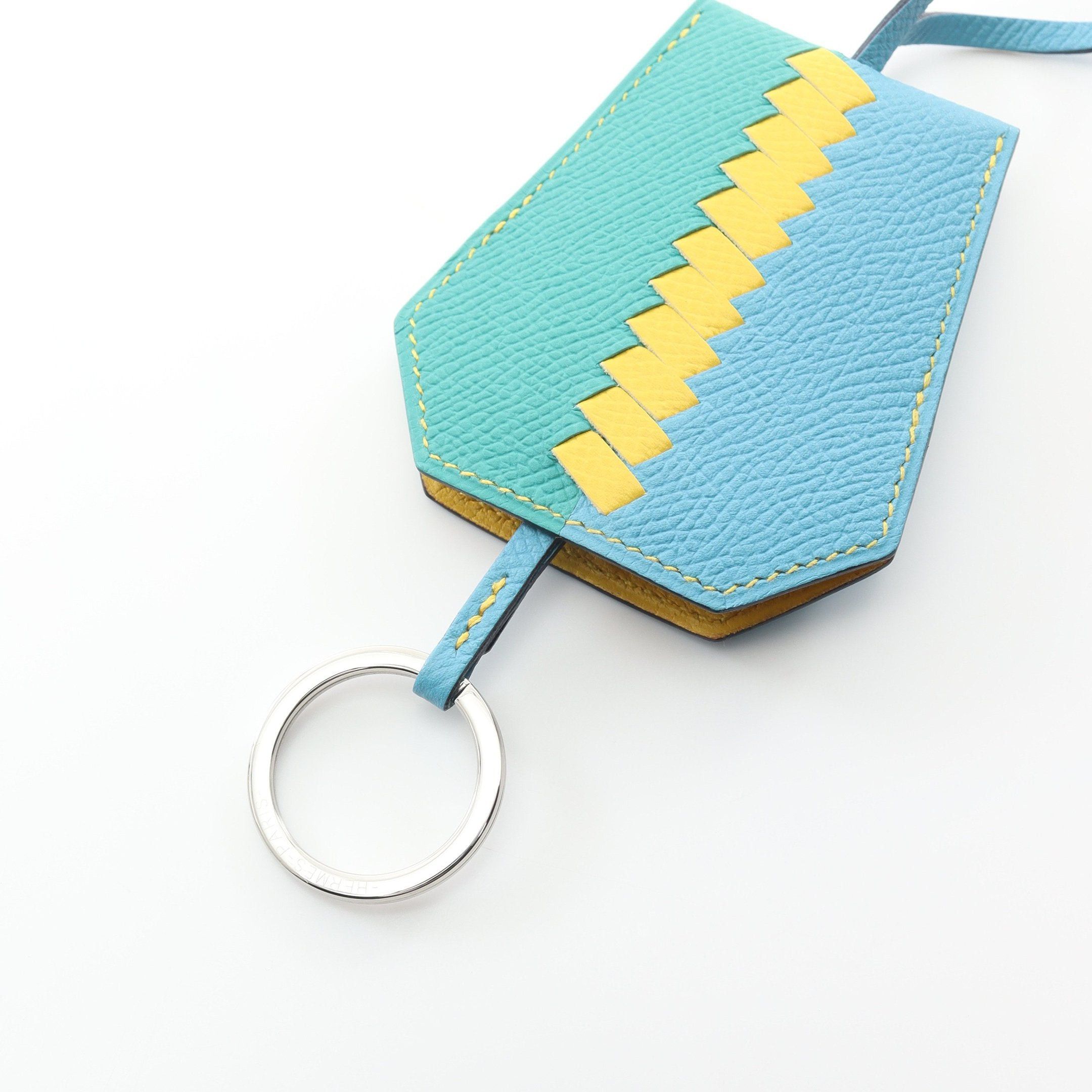 Hermes Hermes Crochet Kure Traceage Blue Knoll Jaune Naple Bag Charm Veau Epsom Light Green Yellow Silver Hardware With Key Ring D Stamp Size ONE SIZE - 3 Thumbnail