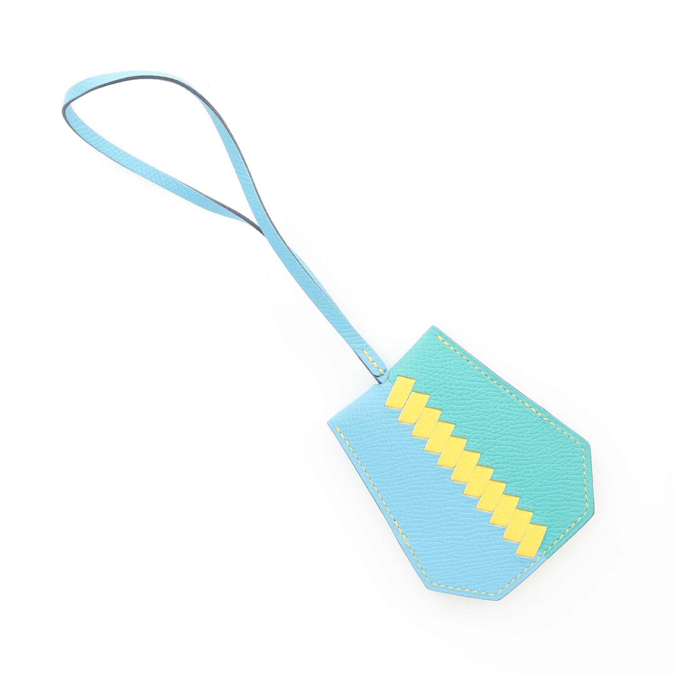 Hermes Hermes Crochet Kure Traceage Blue Knoll Jaune Naple Bag Charm Veau Epsom Light Green Yellow Silver Hardware With Key Ring D Stamp Size ONE SIZE - 2 Thumbnail