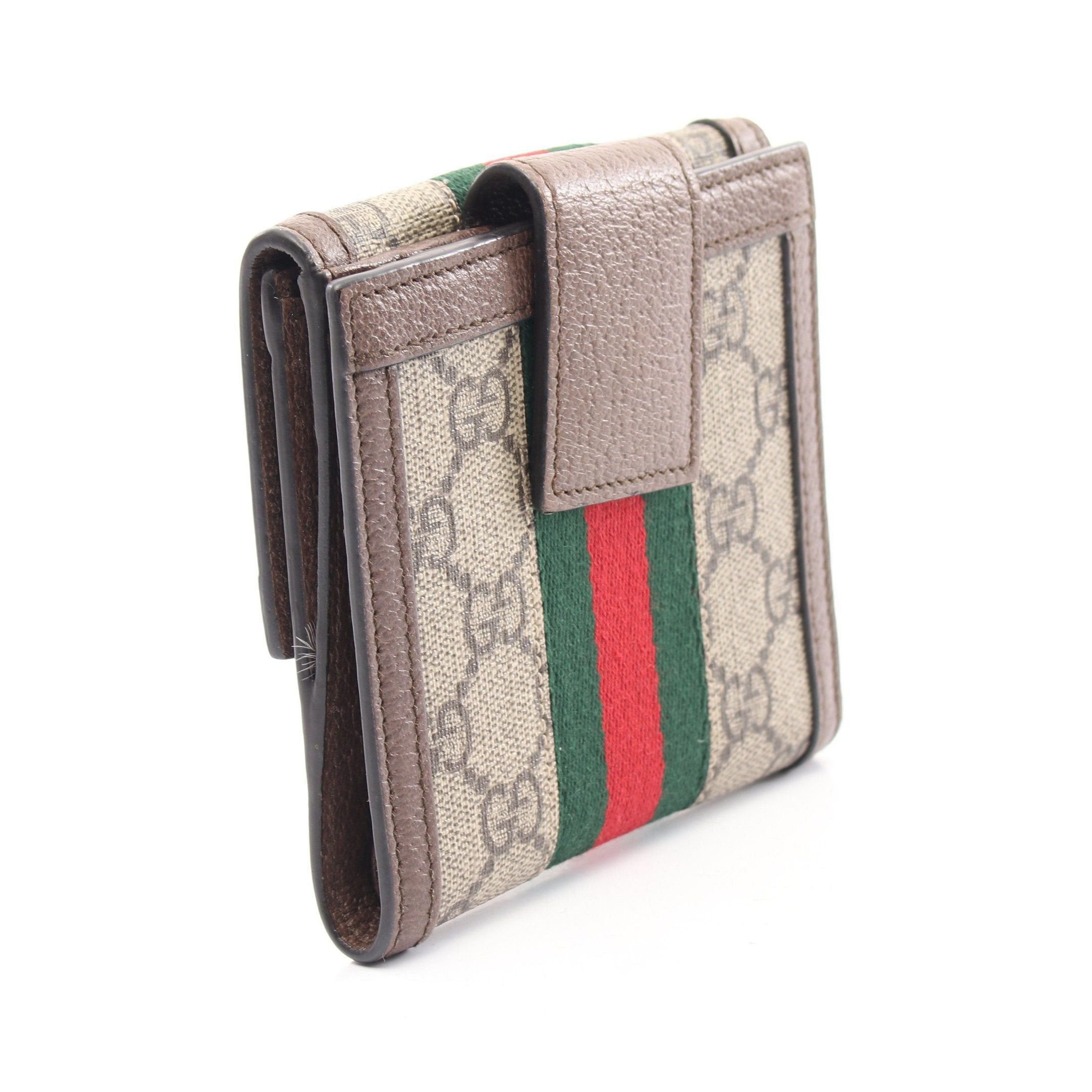 Gucci Gucci Ophidia Gg French Flap Wallet Sherry Line Double Hook Leather Beige Brown Size ONE SIZE - 2 Thumbnail