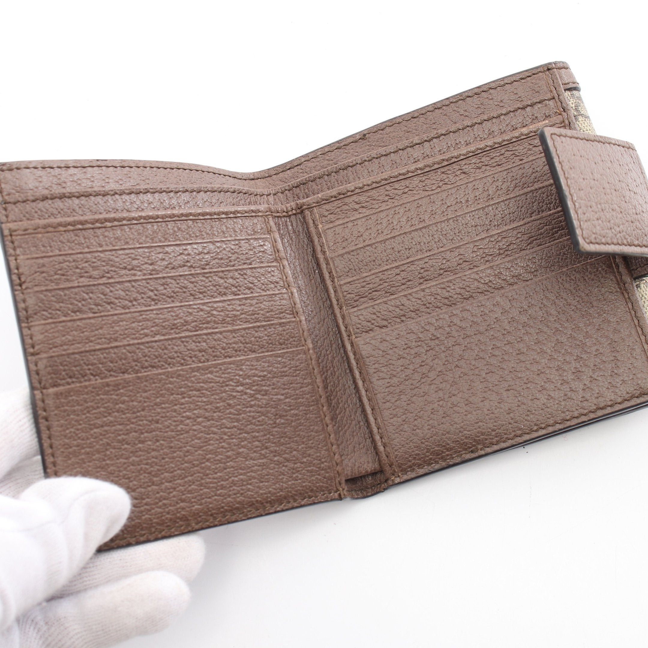 Gucci Gucci Ophidia Gg French Flap Wallet Sherry Line Double Hook Leather Beige Brown Size ONE SIZE - 3 Thumbnail