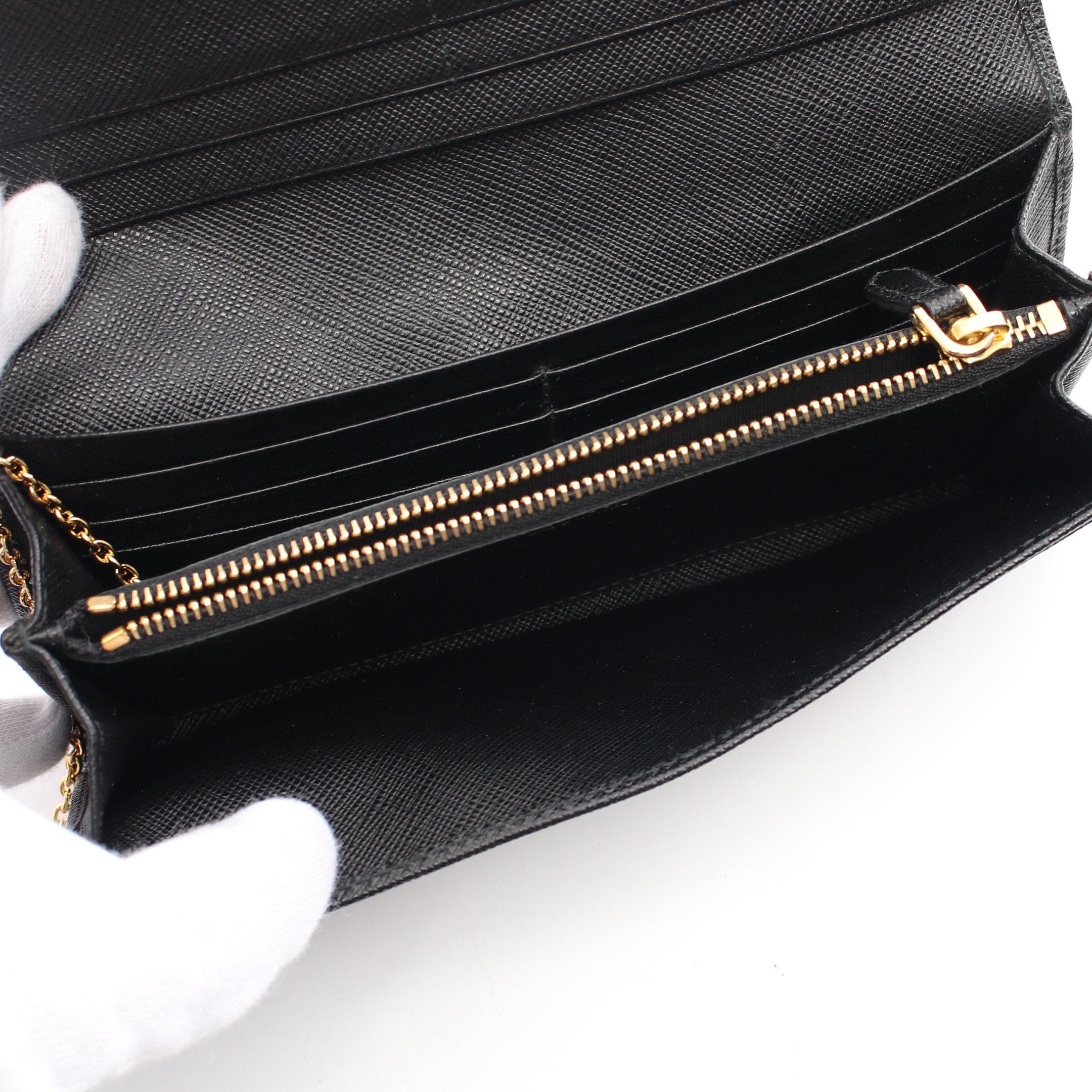 Prada Prada Saffiano Metal Bi-Fold Long Wallet Ribbon Leather Black Size ONE SIZE - 3 Thumbnail