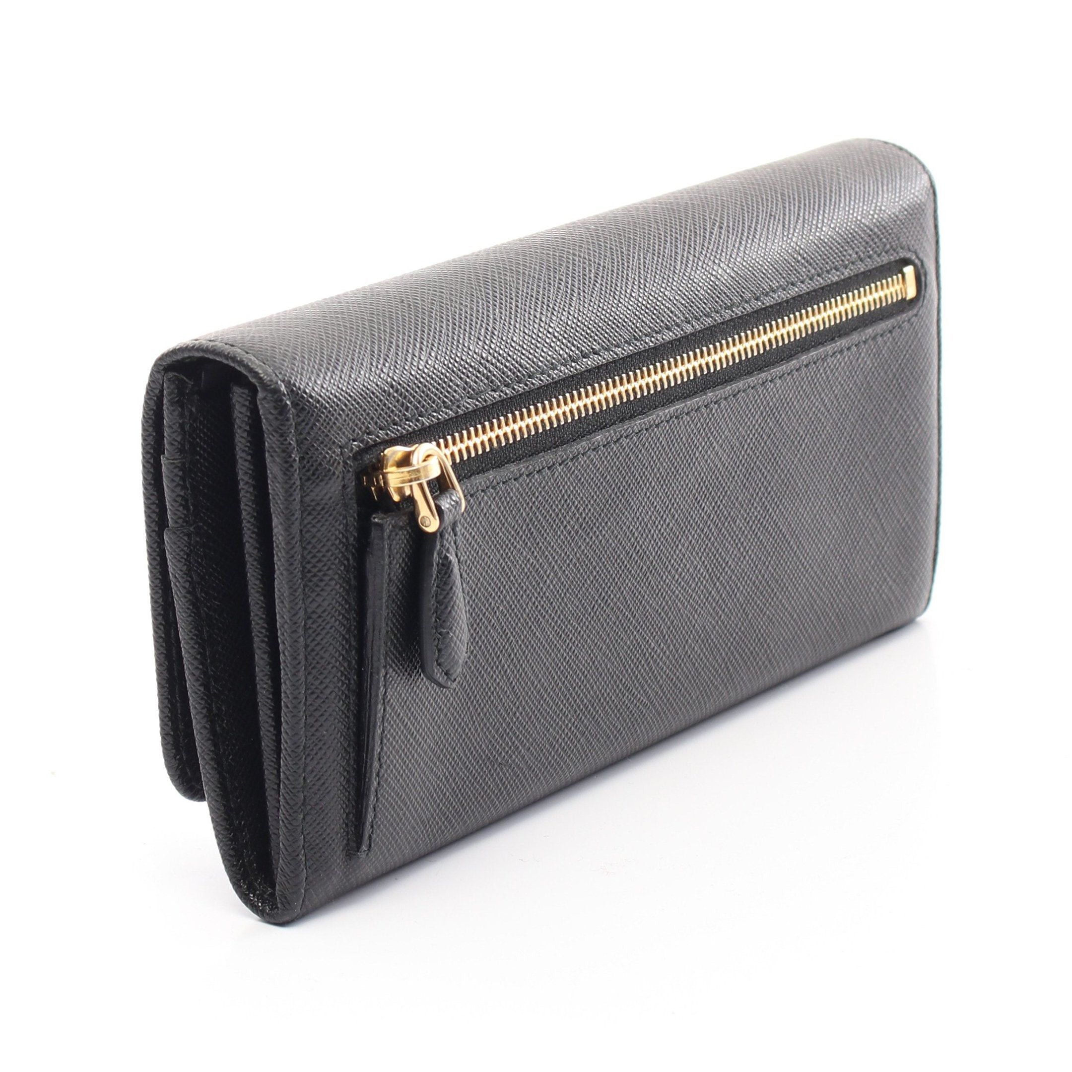 Prada Prada Saffiano Metal Bi-Fold Long Wallet Ribbon Leather Black Size ONE SIZE - 2 Thumbnail