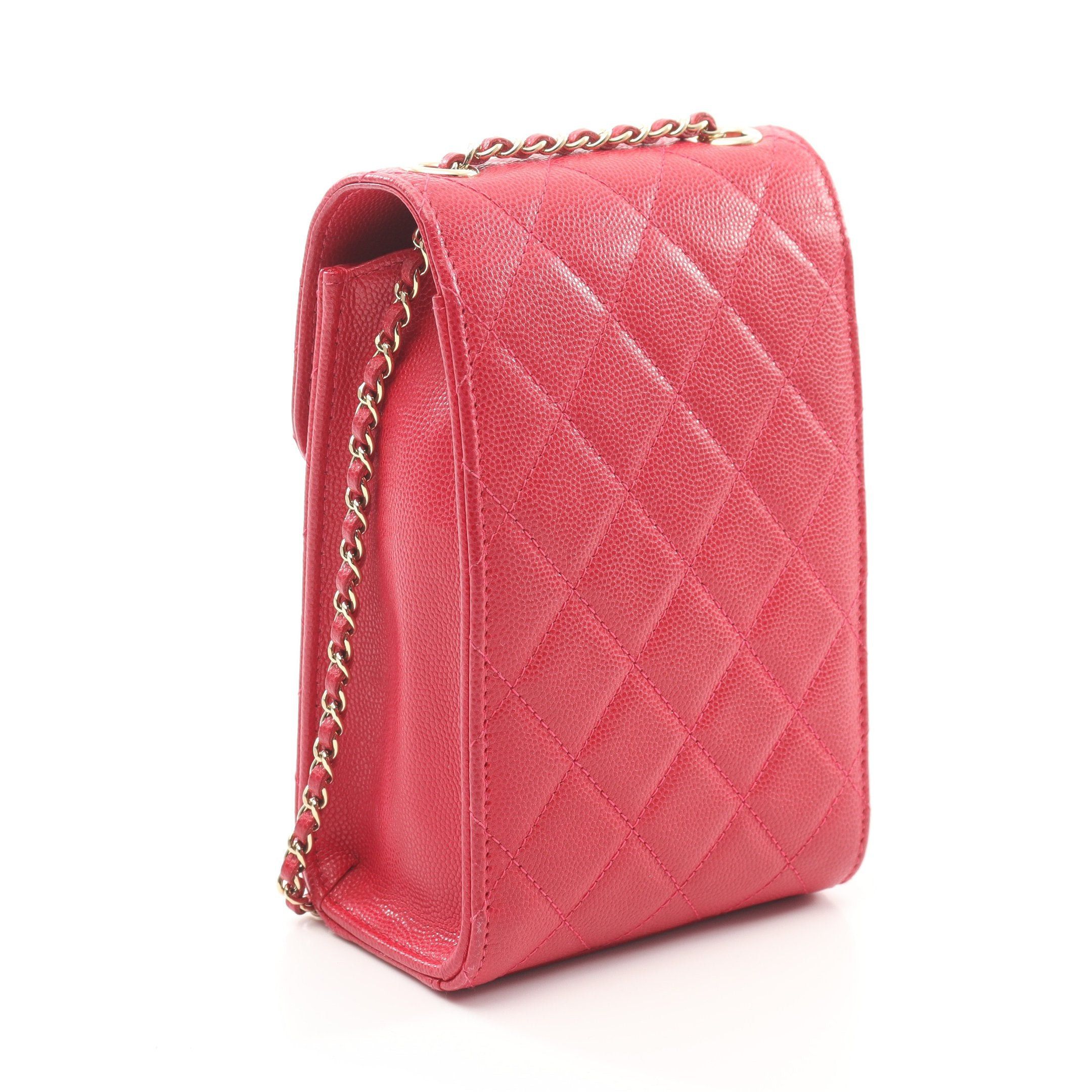 Chanel Chanel Matelasse Phone Pouch Chain Shoulder Bag Caviar Skin Pink Red Gold Hardware Size ONE SIZE - 2 Thumbnail