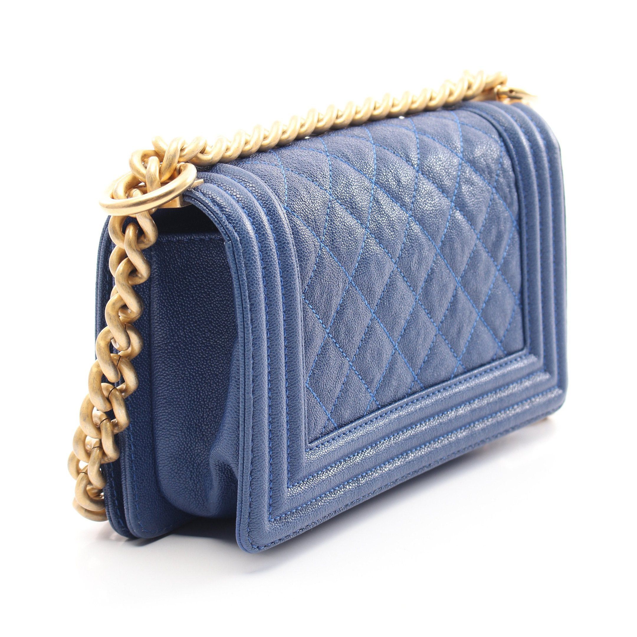 Chanel Chanel Boy Chanel Small Chain Shoulder Bag Caviar Skin Blue Gold Hardware Size ONE SIZE - 2 Thumbnail
