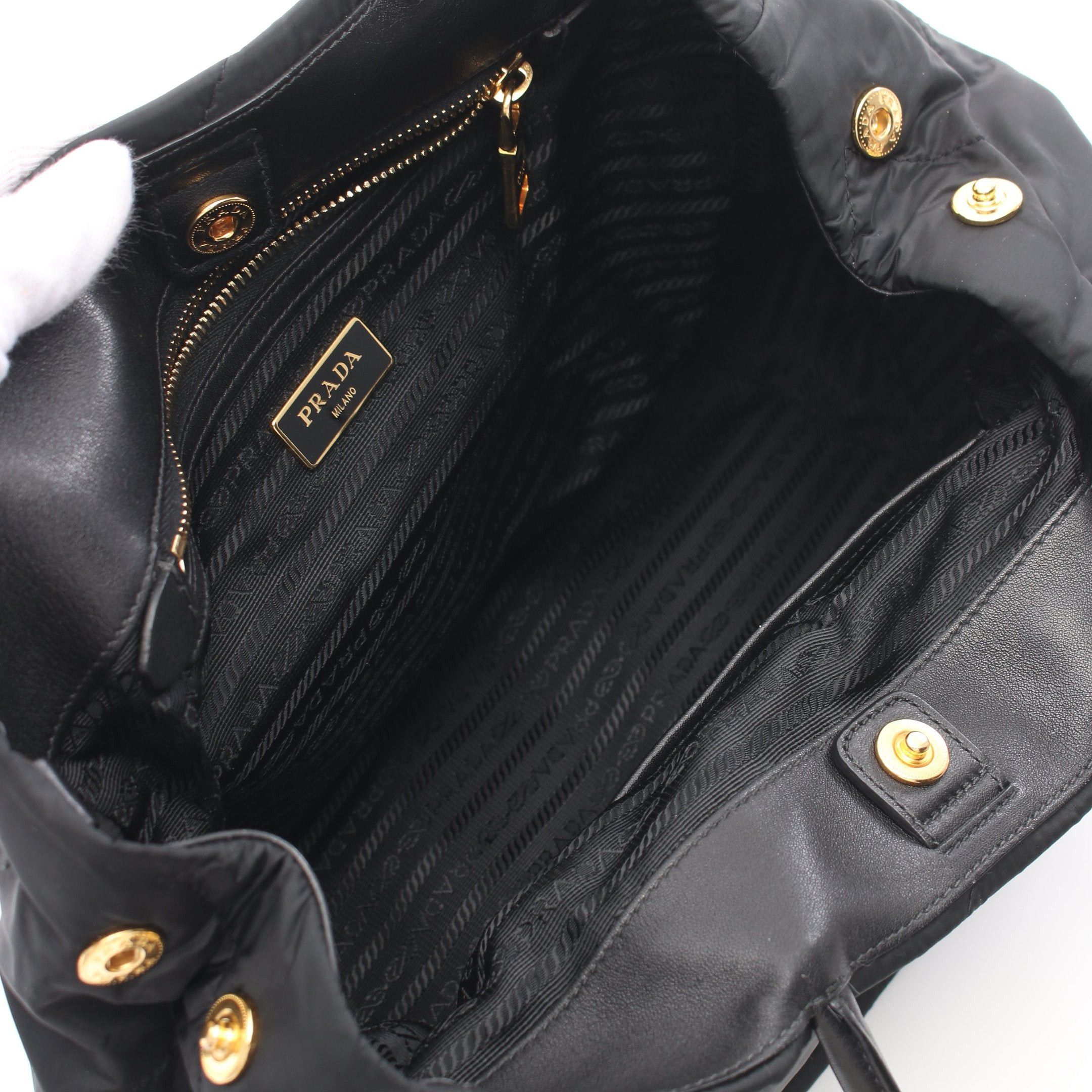 Prada Prada Tessuto Impuntu Handbag Nylon Leather Black Size ONE SIZE - 3 Thumbnail