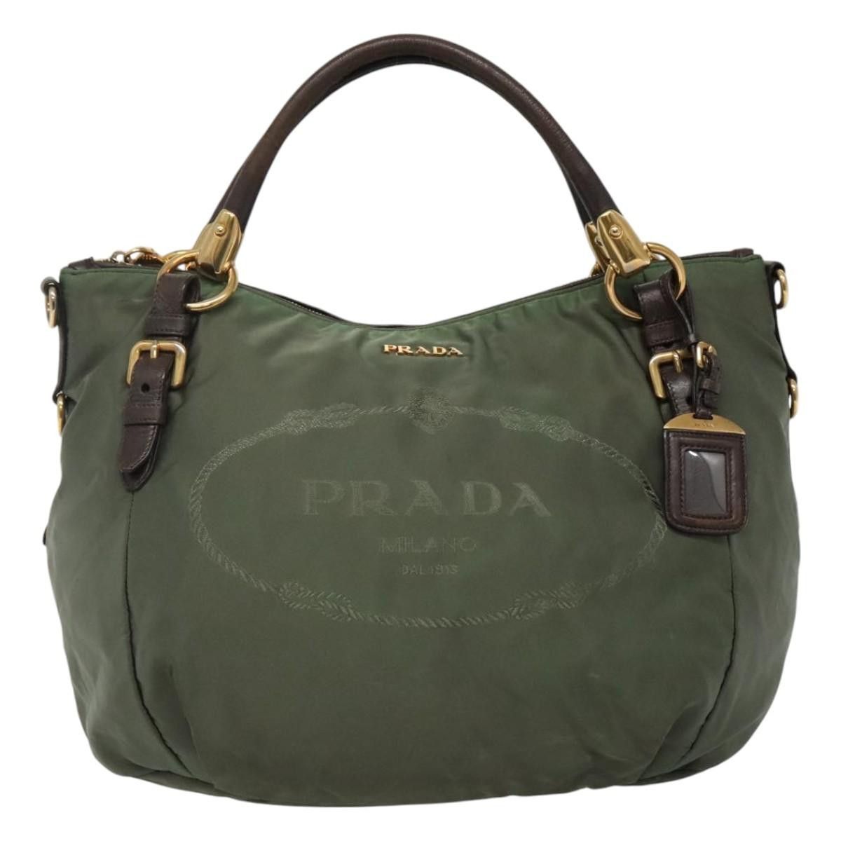 Prada Logo Jacquard Khaki Synthetic Handbag (Pre-Owned) Size ONE SIZE - 20 Thumbnail