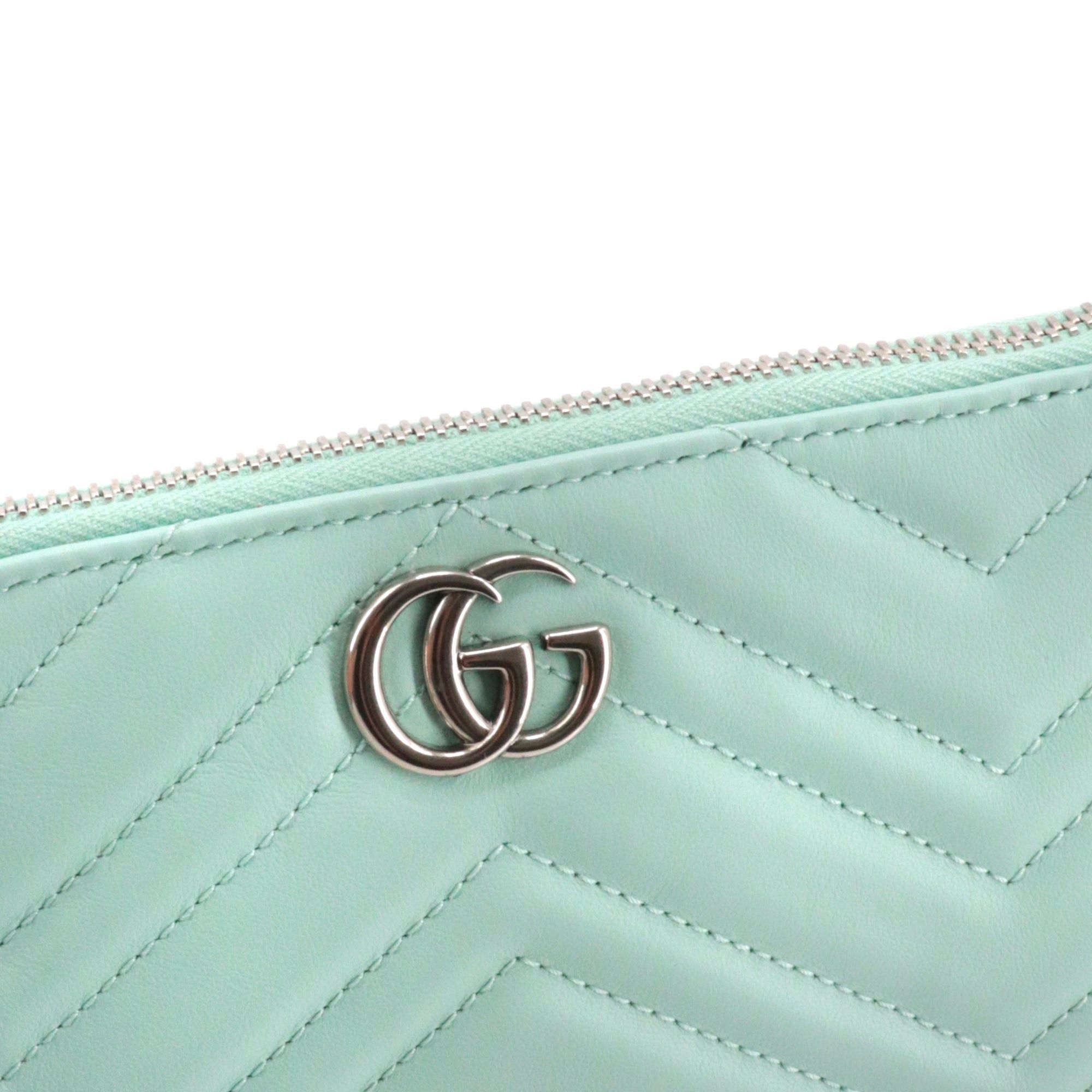 Gucci GUCCI - Gucci GG Marmont clutch in pastel blue chevron leather Size ONE SIZE - 4 Thumbnail