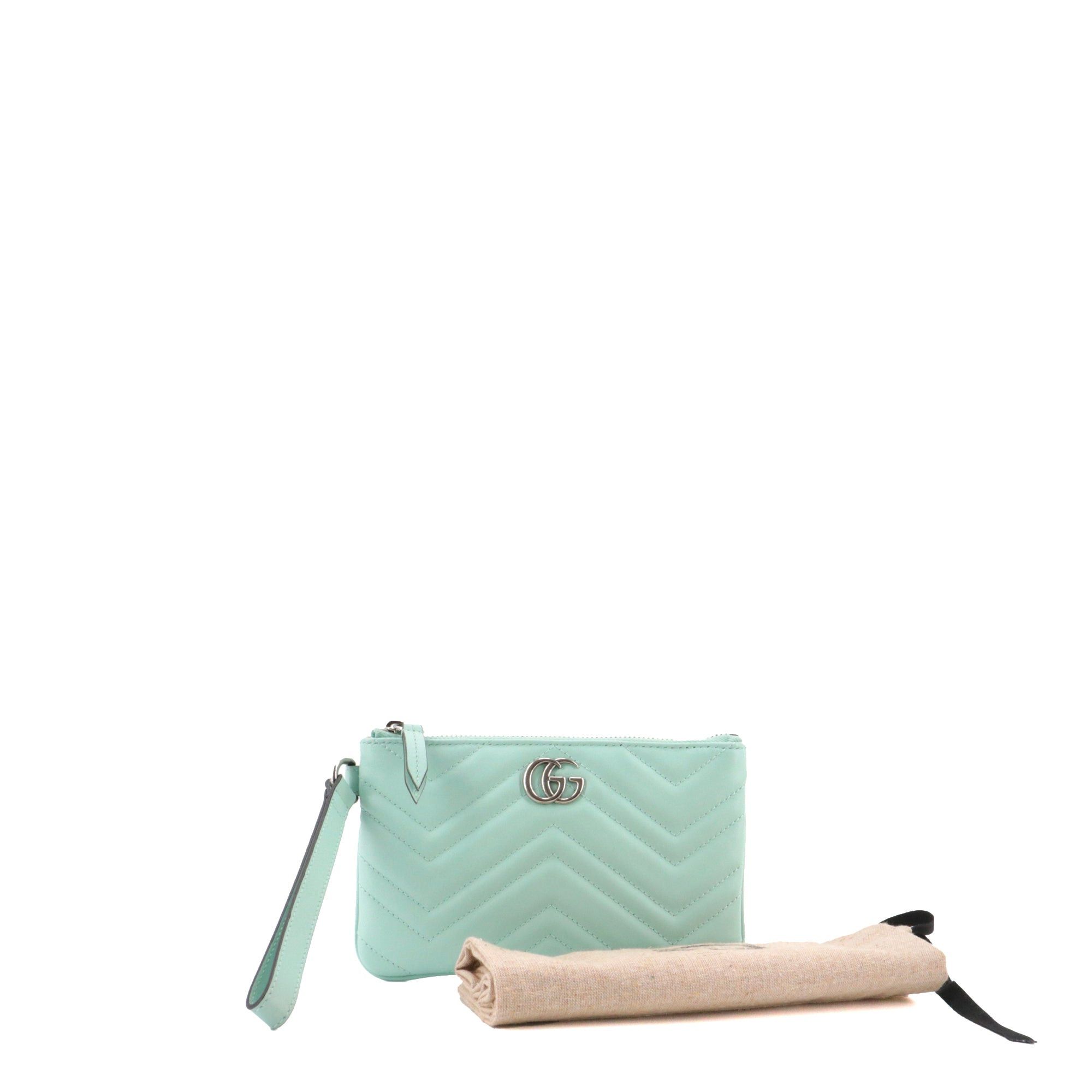 Gucci GUCCI - Gucci GG Marmont clutch in pastel blue chevron leather Size ONE SIZE - 9 Thumbnail