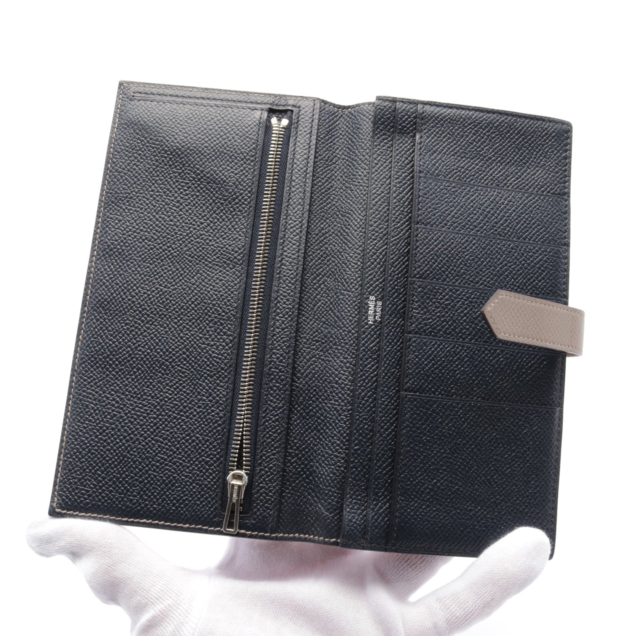 Hermes Hermes Bear Souffle Verso Gris Asphalt Blue Indigo Bi-Fold Long Wallet Veau Epsom Gray Beige Silver Hardware A Stamp Size ONE SIZE - 3 Thumbnail