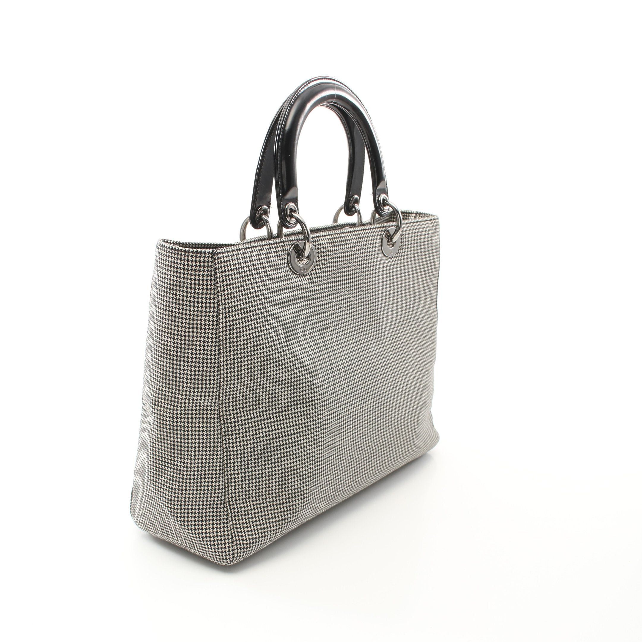 Dior Dior Lady Dior Large Handbag Canvas Patent Leather Black White Houndstooth Size ONE SIZE - 2 Thumbnail