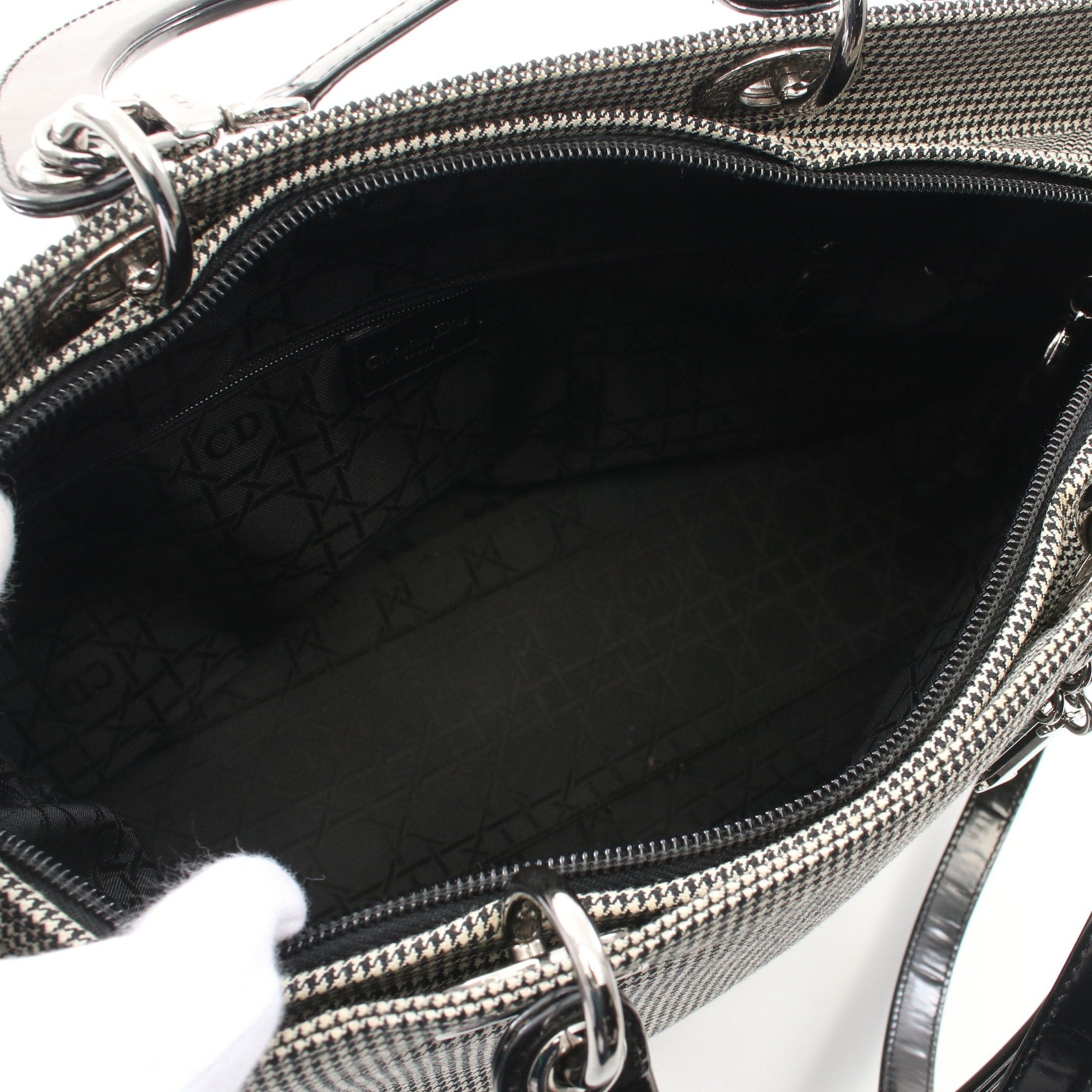 Dior Dior Lady Dior Large Handbag Canvas Patent Leather Black White Houndstooth Size ONE SIZE - 3 Thumbnail