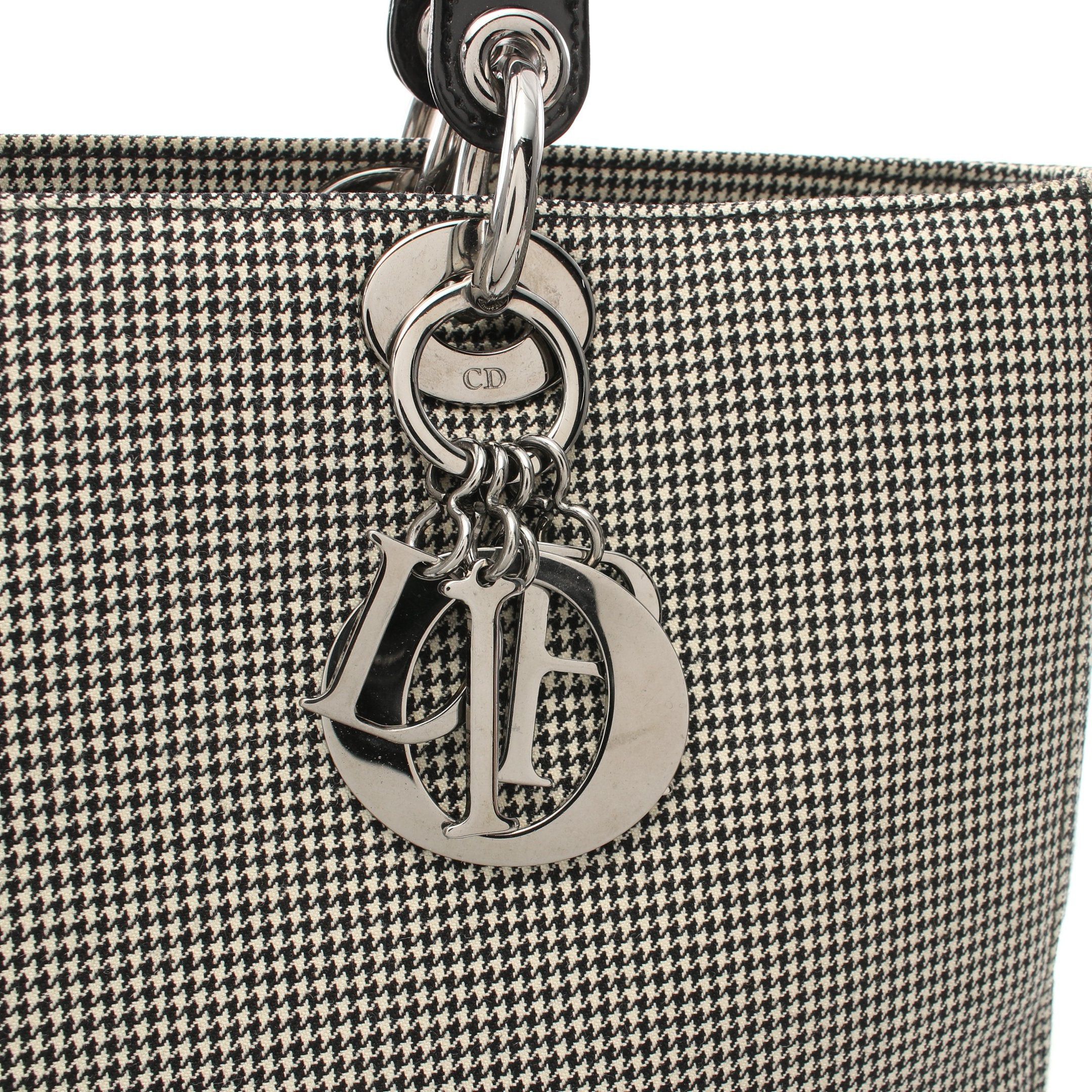Dior Dior Lady Dior Large Handbag Canvas Patent Leather Black White Houndstooth Size ONE SIZE - 5 Thumbnail