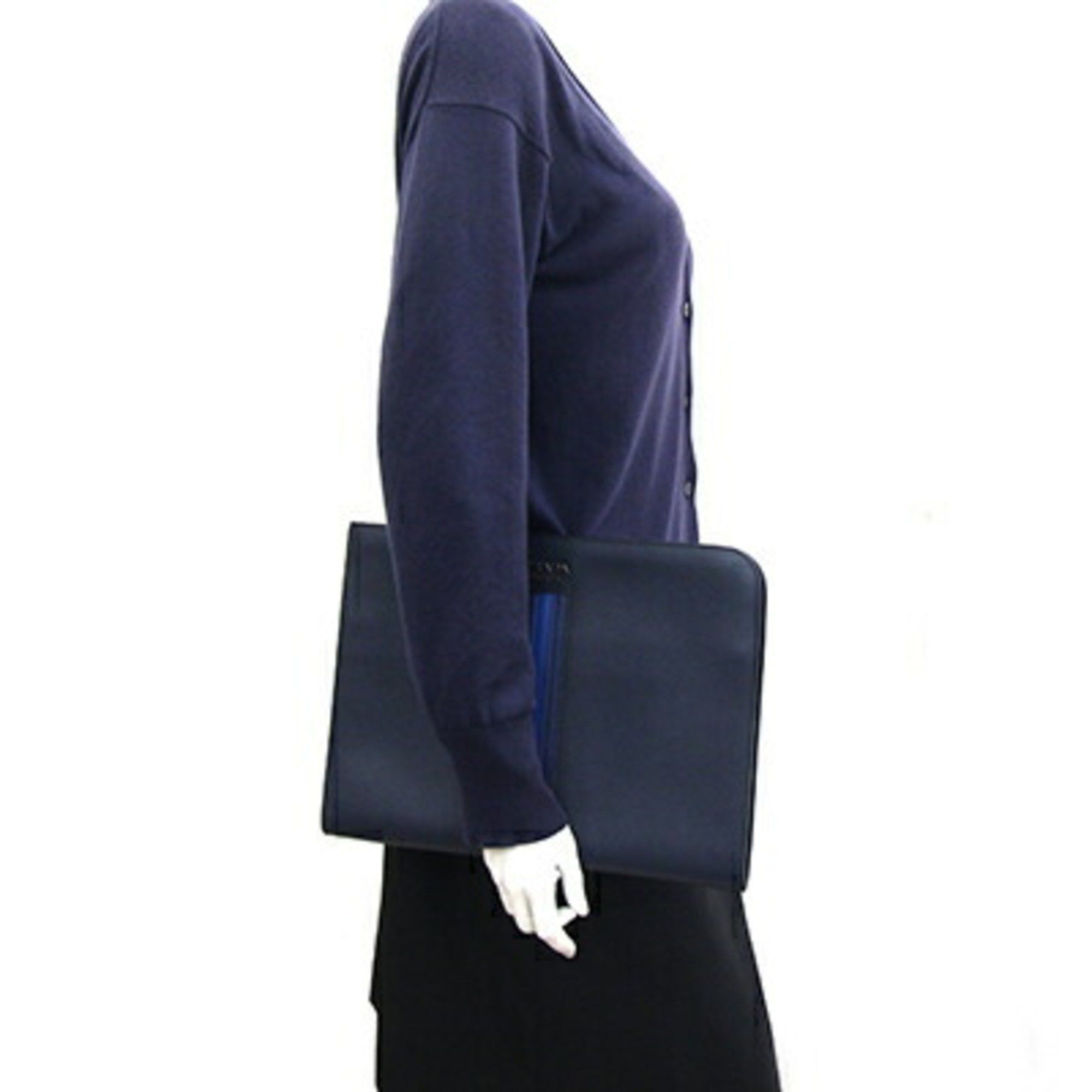 Prada Prada Clutch Bag AV5841 Navy Leather Second Document Case L-Shaped Men's PRADA Size ONE SIZE - 6 Thumbnail