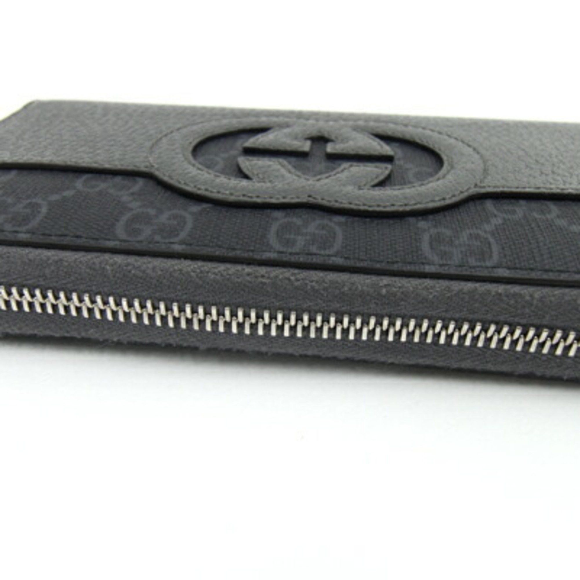 Gucci Gucci Round Long Wallet Cutout Interlocking G Zip Around 701423 Dark Gray Black Leather PVC GG Men's GUCCI Size ONE SIZE - 5 Thumbnail