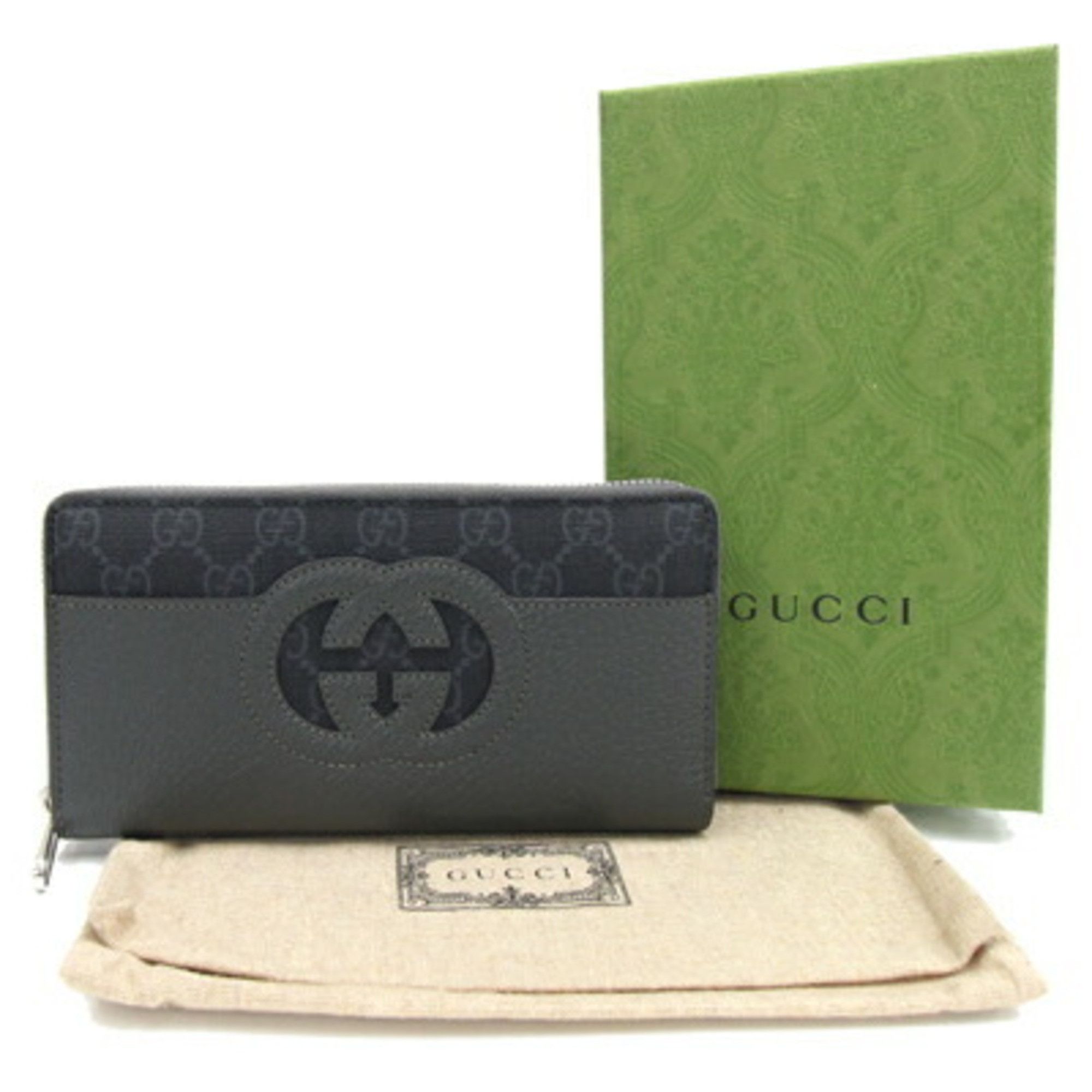 Gucci Gucci Round Long Wallet Cutout Interlocking G Zip Around 701423 Dark Gray Black Leather PVC GG Men's GUCCI Size ONE SIZE - 8 Thumbnail