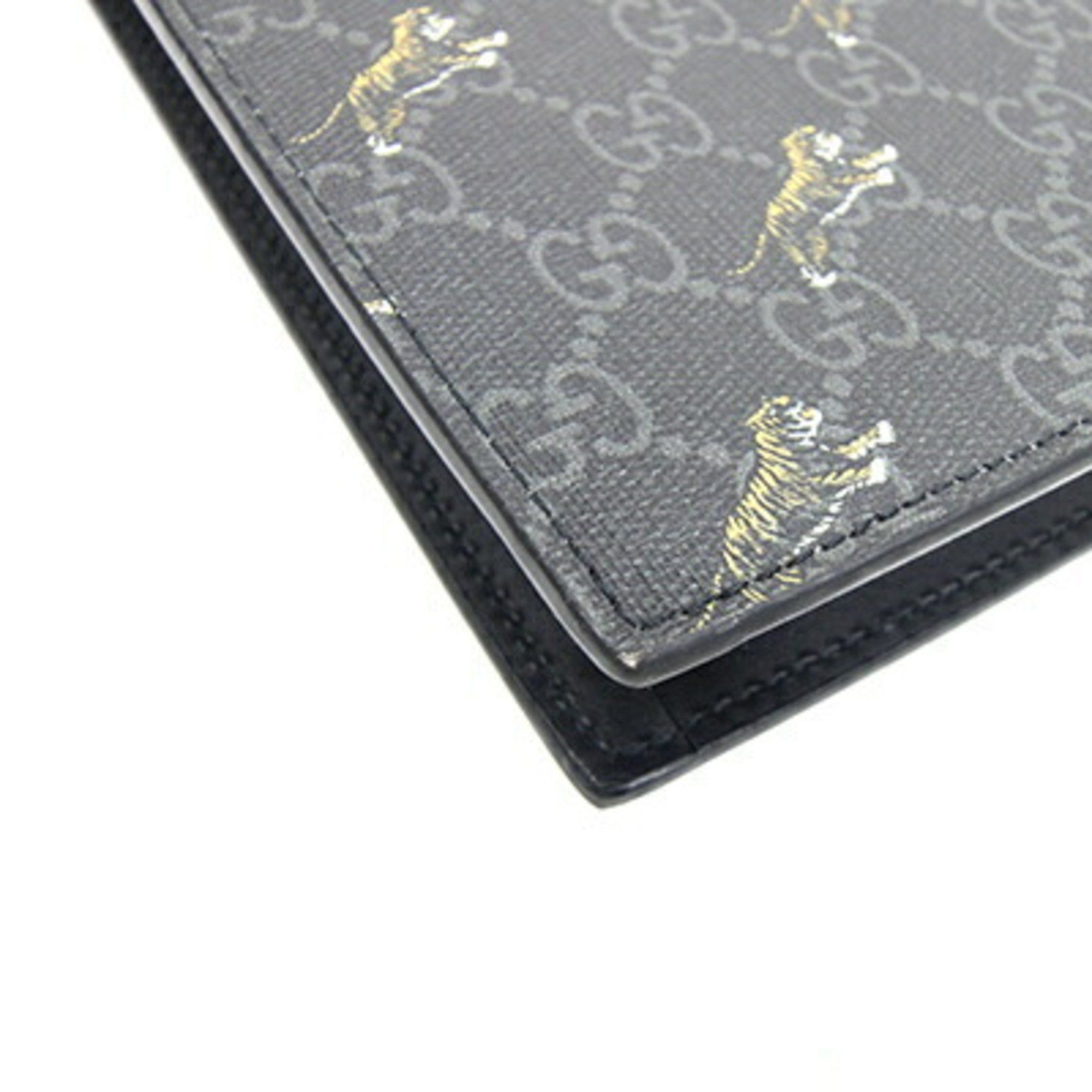 Gucci Clutch Bag GG Supreme Tiger Print 575136 Black PVC Leather Second Men's GUCCI