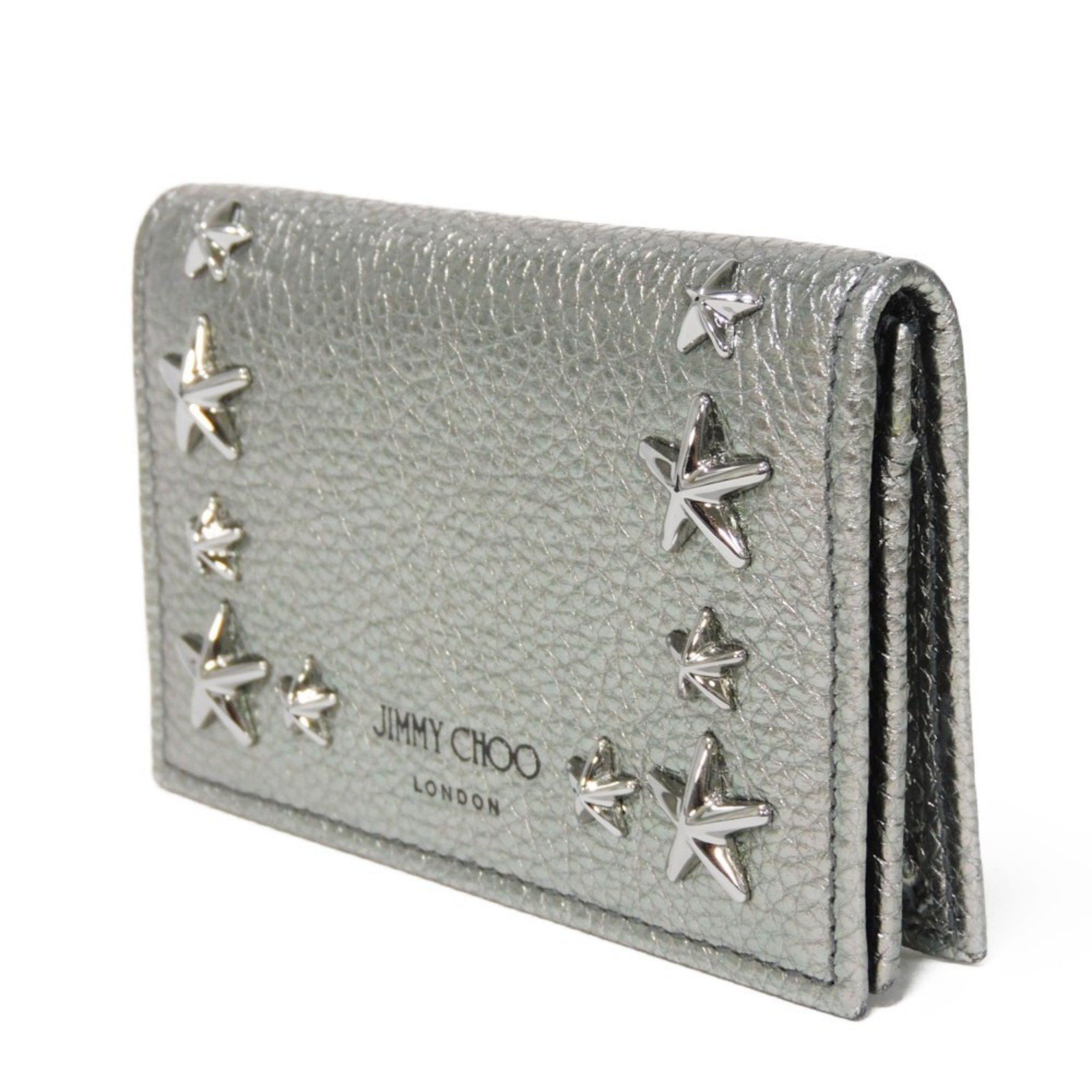 Jimmy Choo JIMMY CHOO Card Case Nello Embossed Metallic Grainy Calfskin Silver Star Studs Gunmetal NELLO UUR Men's Women's Size ONE SIZE - 2 Thumbnail