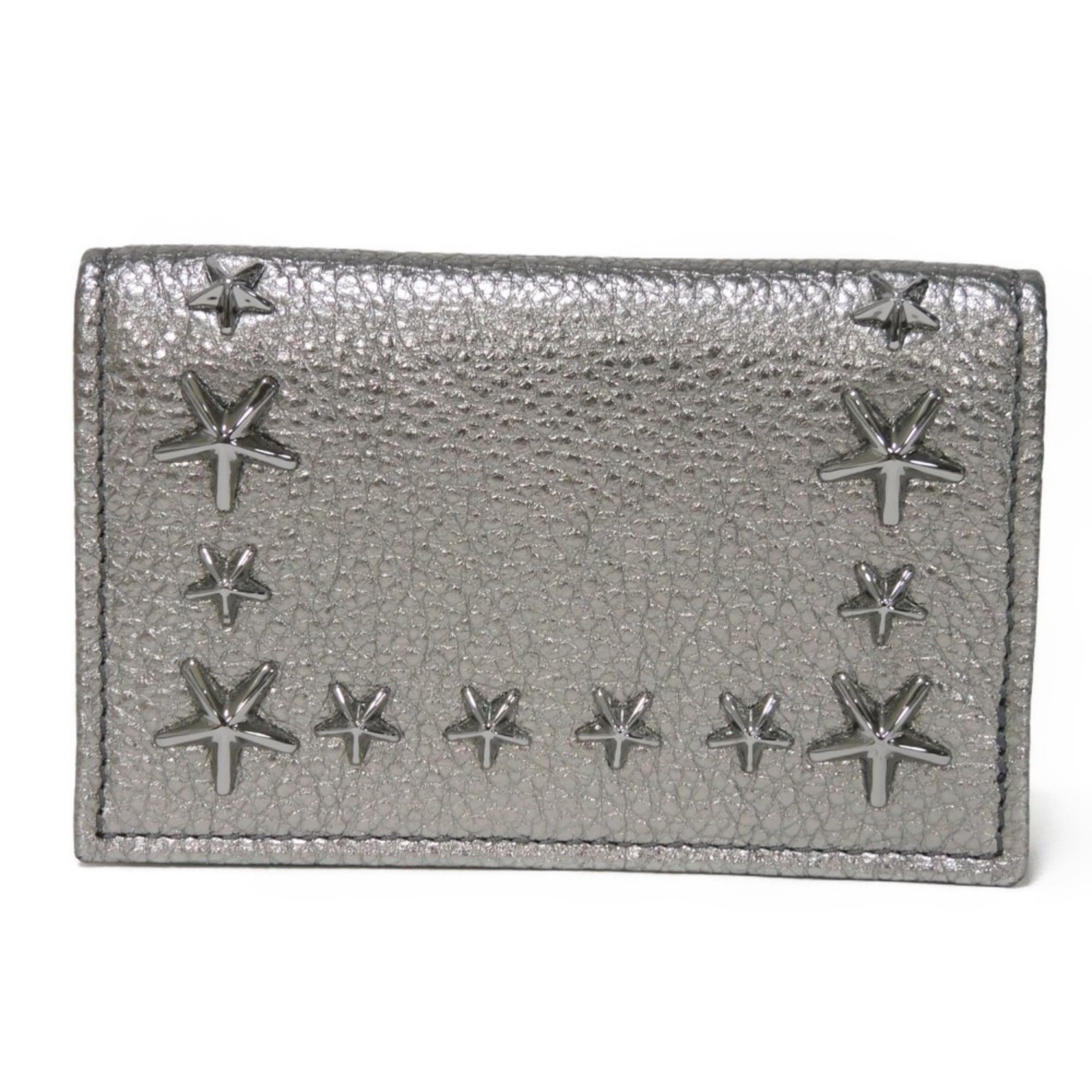 Jimmy Choo JIMMY CHOO Card Case Nello Embossed Metallic Grainy Calfskin Silver Star Studs Gunmetal NELLO UUR Men's Women's Size ONE SIZE - 3 Thumbnail