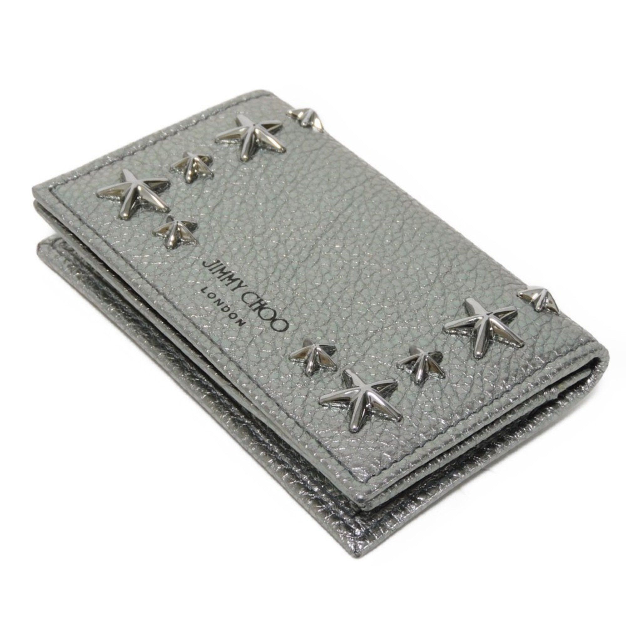 Jimmy Choo JIMMY CHOO Card Case Nello Embossed Metallic Grainy Calfskin Silver Star Studs Gunmetal NELLO UUR Men's Women's Size ONE SIZE - 4 Thumbnail