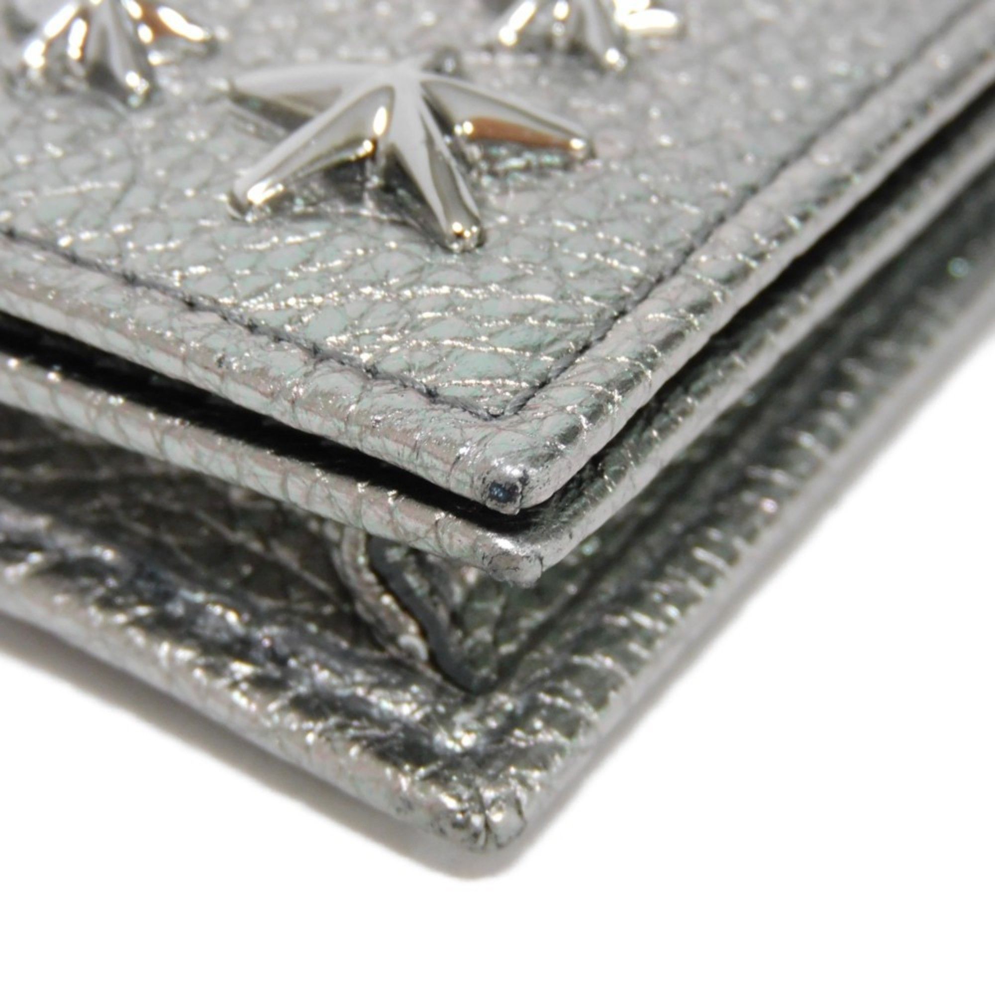 Jimmy Choo JIMMY CHOO Card Case Nello Embossed Metallic Grainy Calfskin Silver Star Studs Gunmetal NELLO UUR Men's Women's Size ONE SIZE - 12 Thumbnail