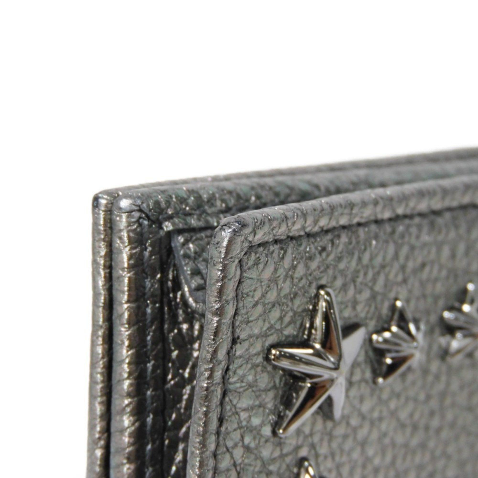 Jimmy Choo JIMMY CHOO Card Case Nello Embossed Metallic Grainy Calfskin Silver Star Studs Gunmetal NELLO UUR Men's Women's Size ONE SIZE - 15 Thumbnail
