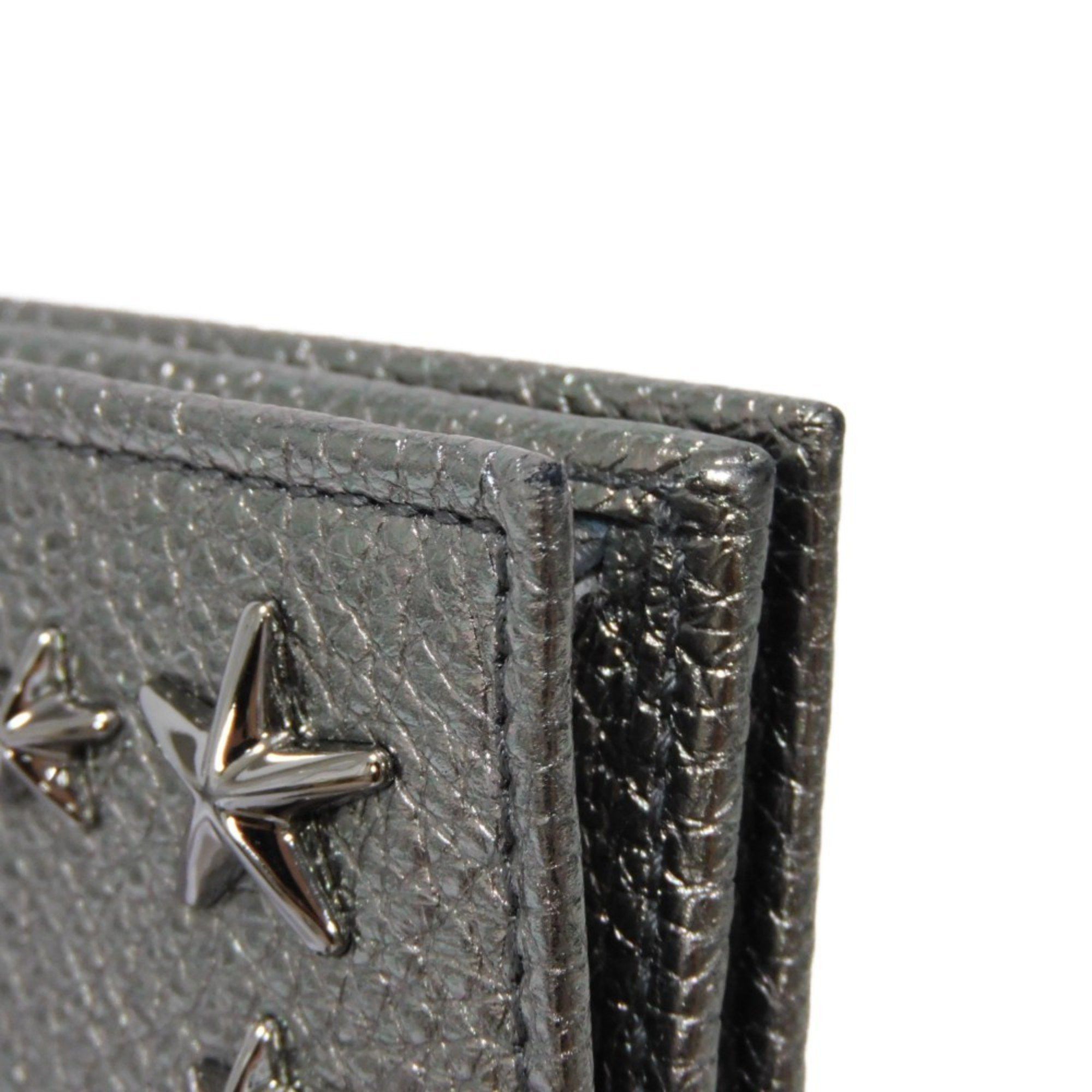 Jimmy Choo JIMMY CHOO Card Case Nello Embossed Metallic Grainy Calfskin Silver Star Studs Gunmetal NELLO UUR Men's Women's Size ONE SIZE - 14 Thumbnail